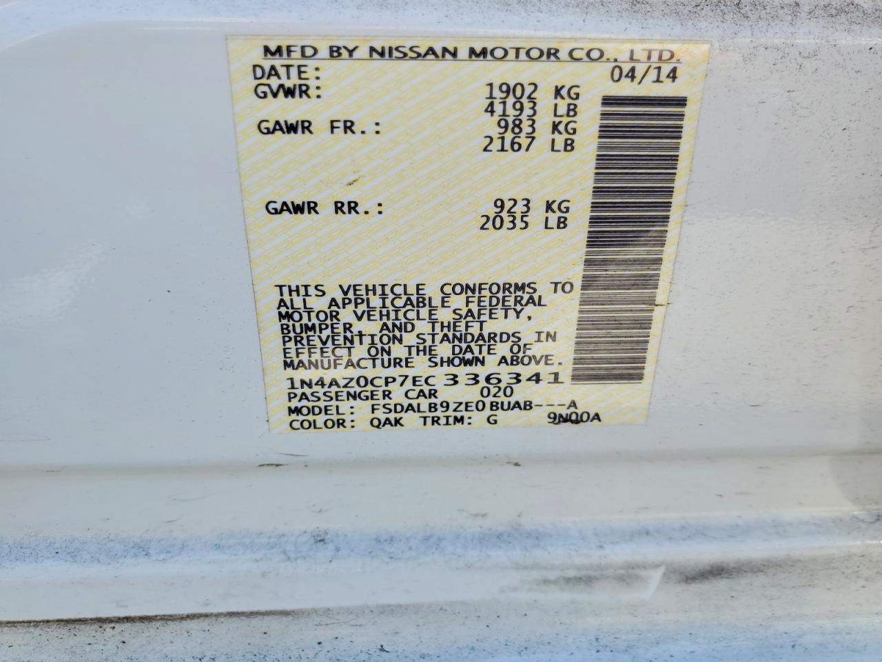 2014 Nissan Leaf S White vin: 1N4AZ0CP7EC336341