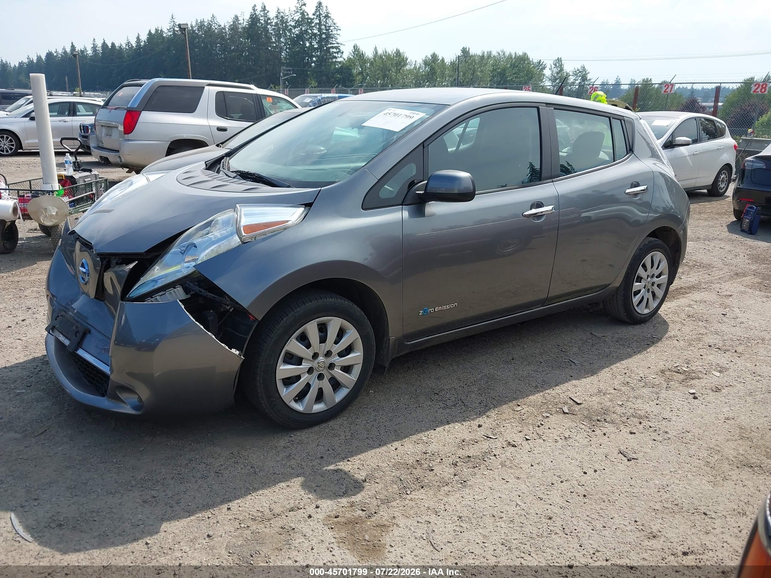 2015 Nissan Leaf S Gray vin: 1N4AZ0CP7FC309738