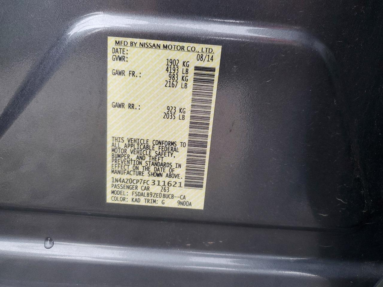 2015 Nissan Leaf S Gray vin: 1N4AZ0CP7FC311621