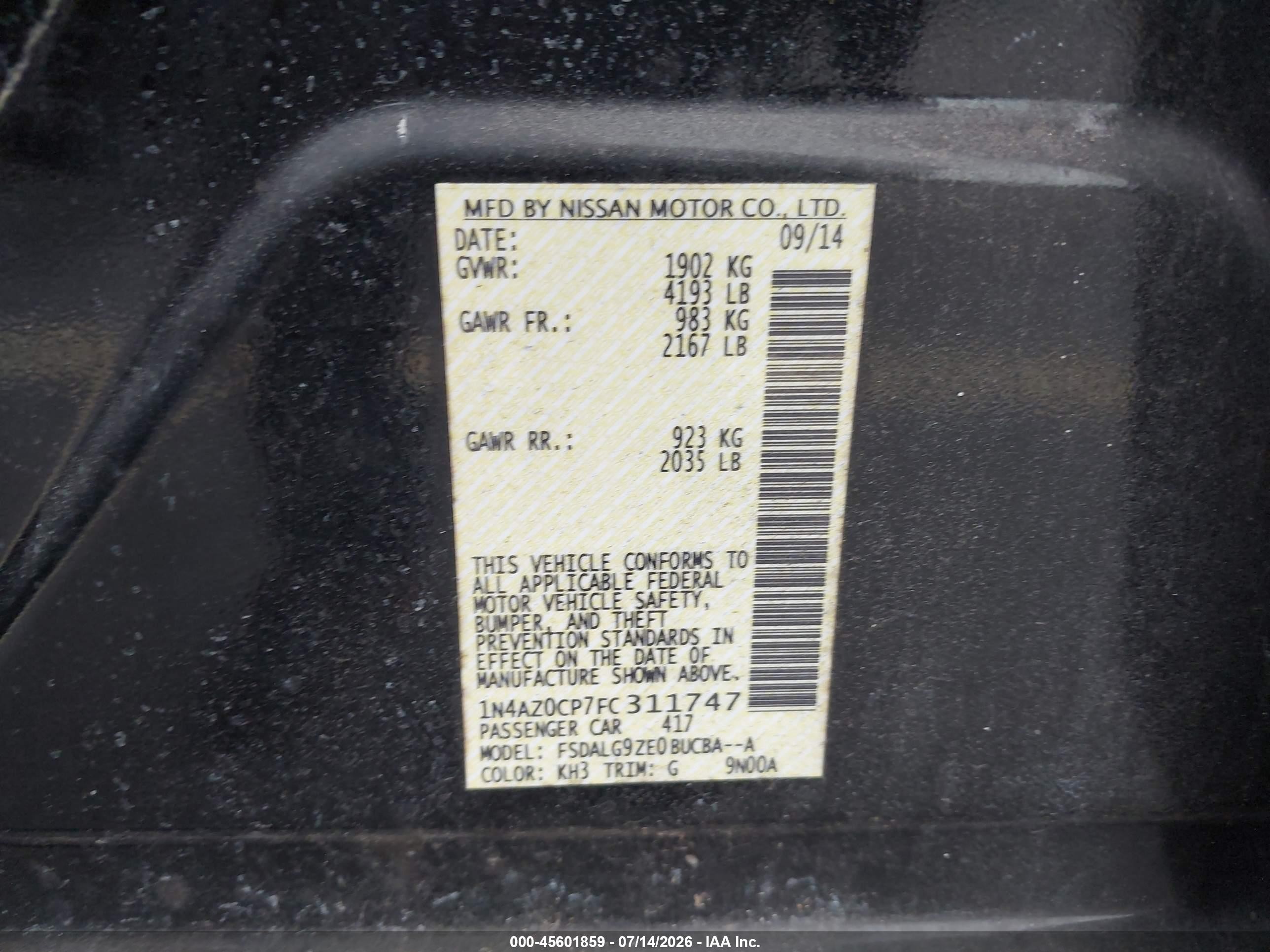 2015 Nissan Leaf Sl Черный vin: 1N4AZ0CP7FC311747