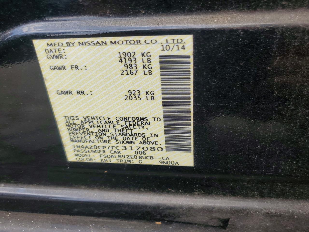 2015 Nissan Leaf S Black vin: 1N4AZ0CP7FC317080
