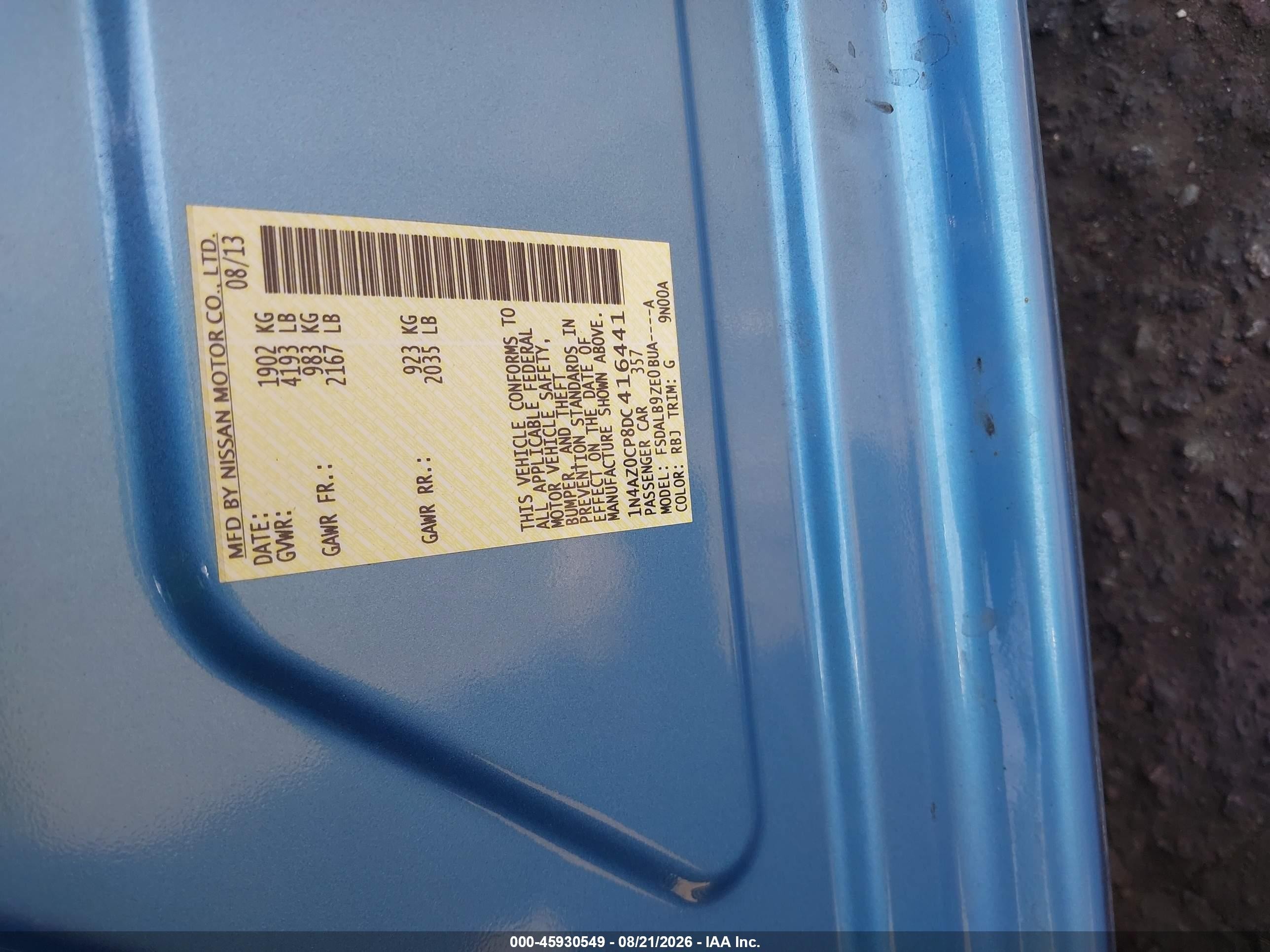 2013 Nissan Leaf S Blue vin: 1N4AZ0CP8DC416441