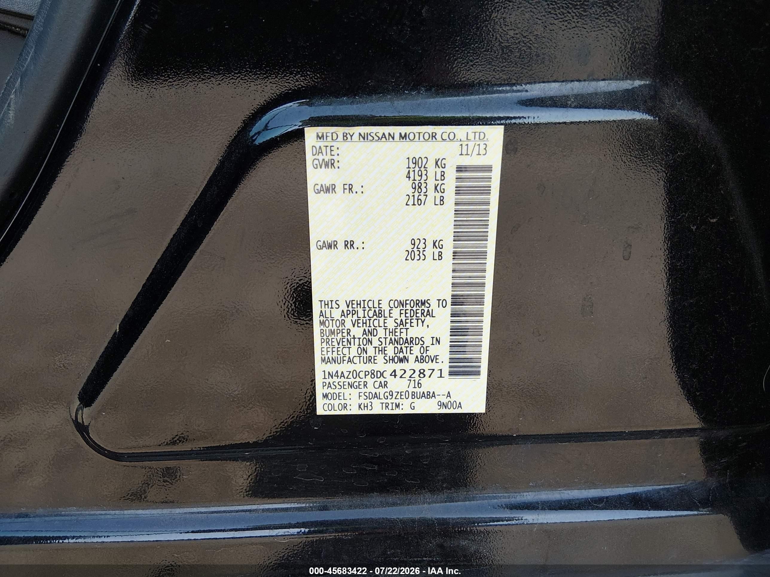 2013 Nissan Leaf Sl Black vin: 1N4AZ0CP8DC422871
