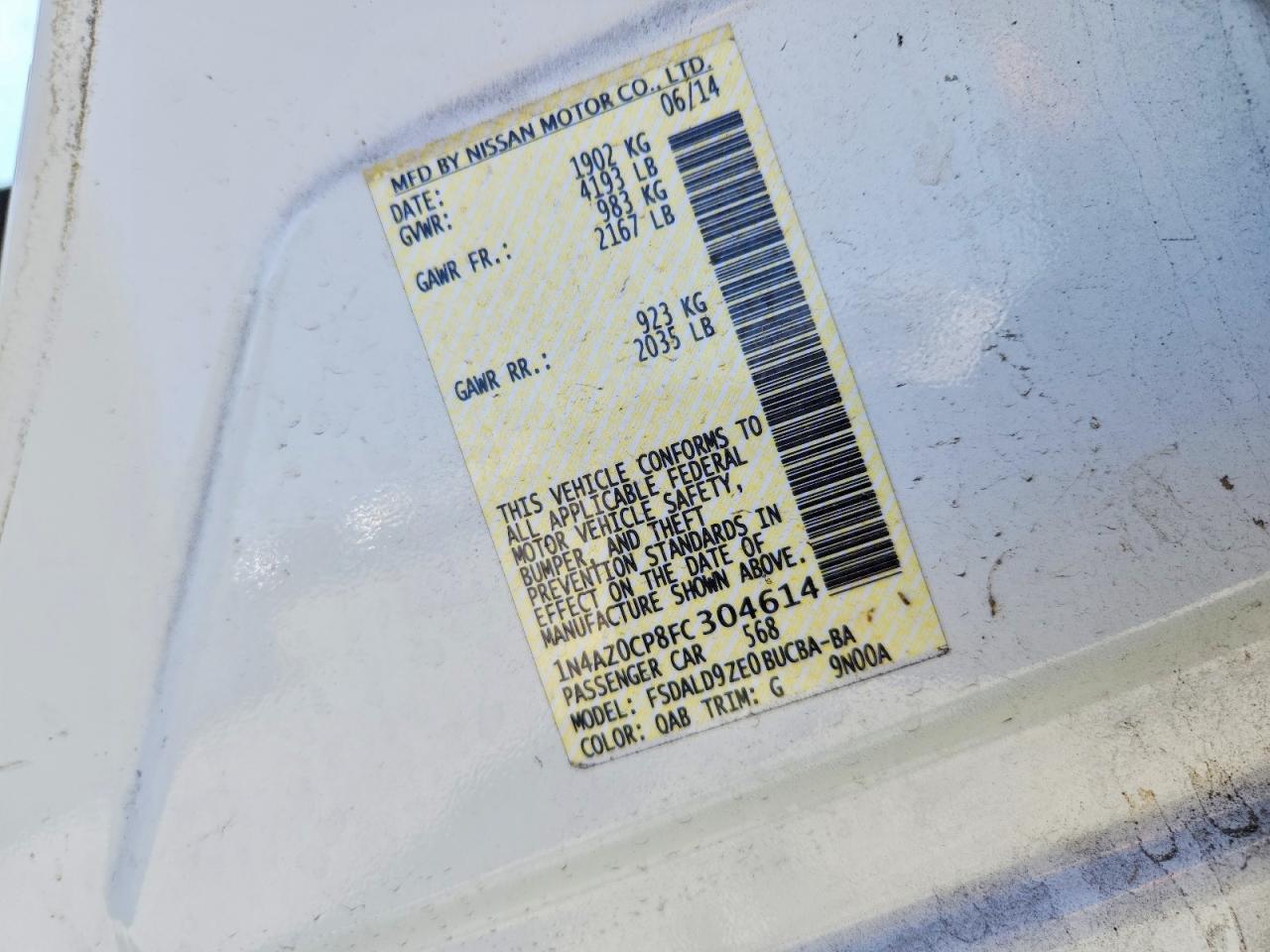 2015 Nissan Leaf Sv White vin: 1N4AZ0CP8FC304614