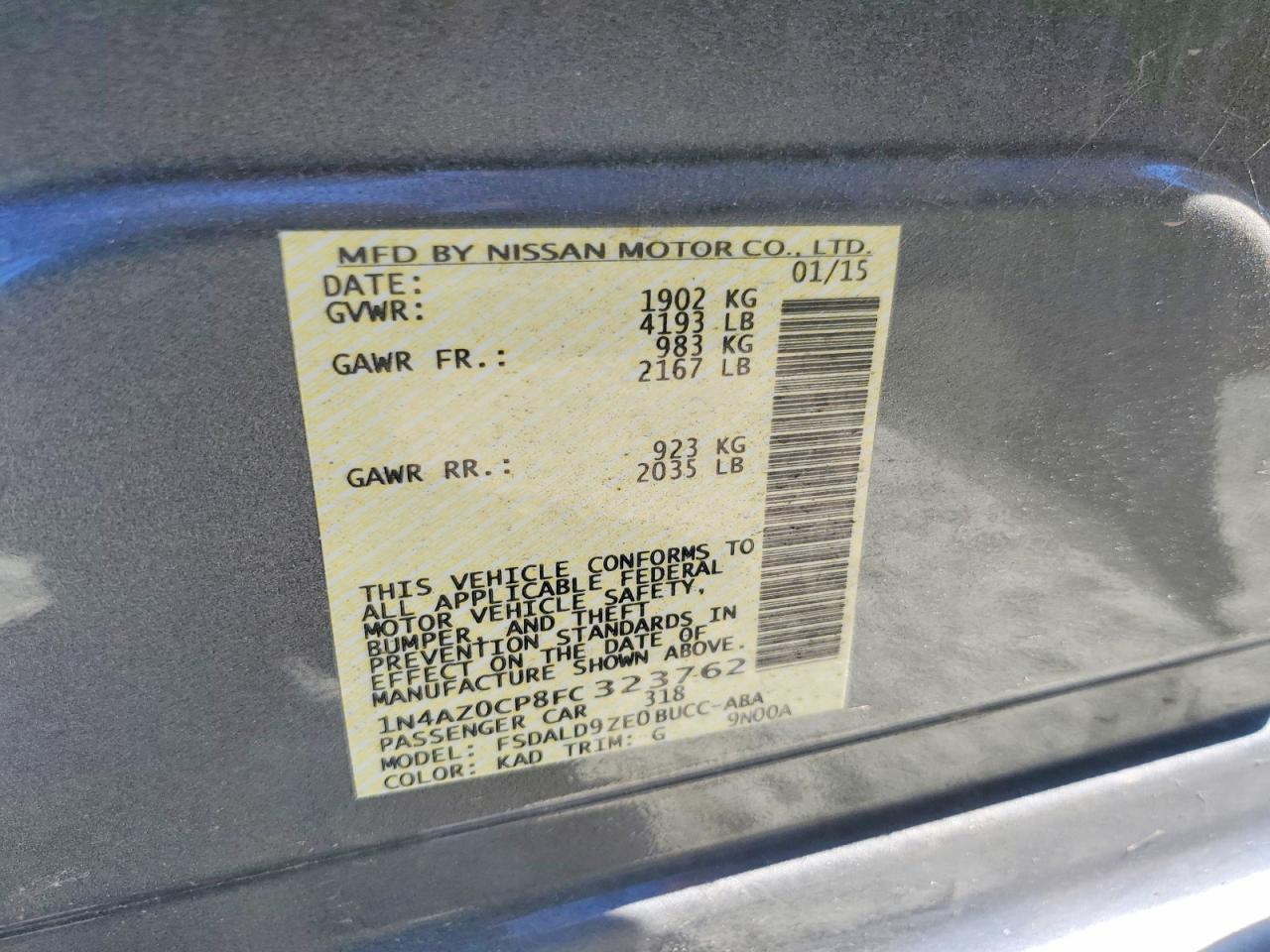 2015 Nissan Leaf Sv Gray vin: 1N4AZ0CP8FC323762