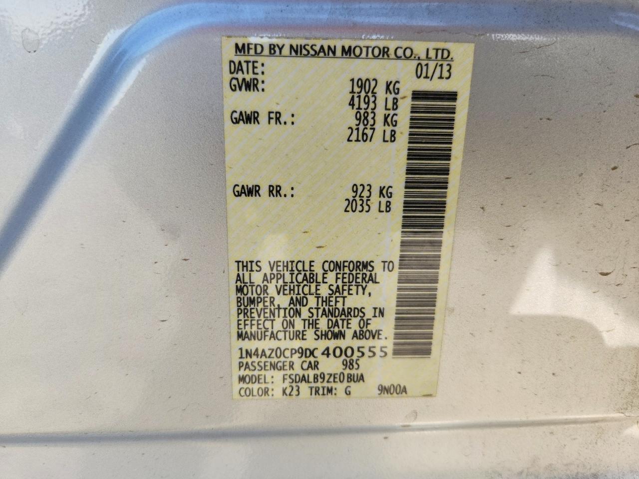 2013 Nissan Leaf S Silver vin: 1N4AZ0CP9DC400555