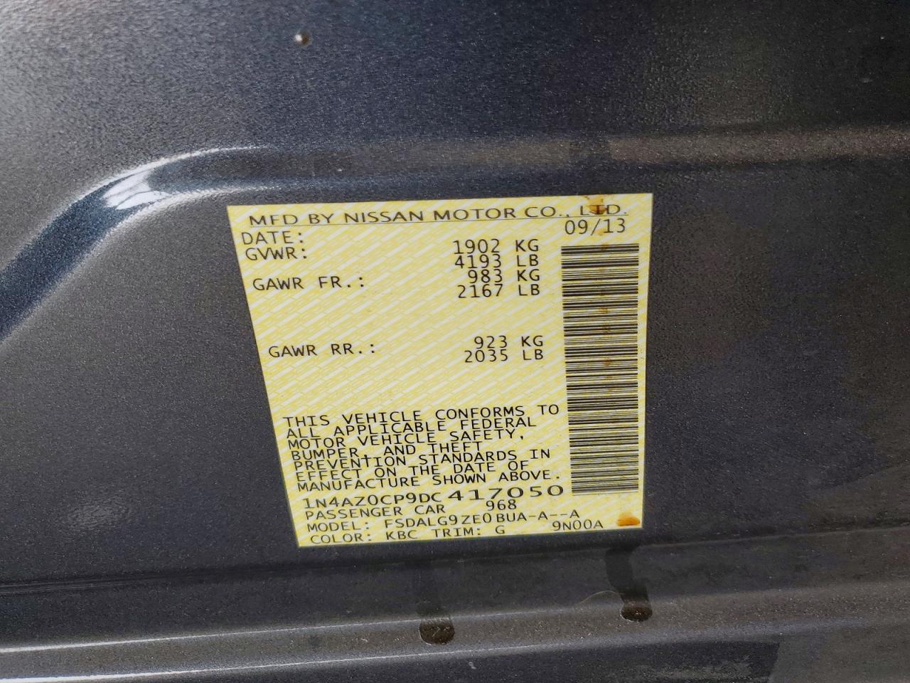 2013 Nissan Leaf S Gray vin: 1N4AZ0CP9DC417050