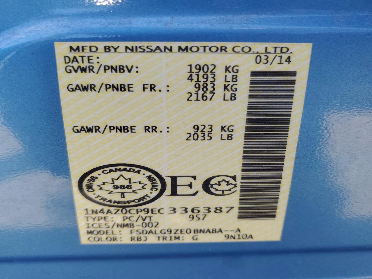 2014 Nissan Leaf S 5dr Синий vin: 1N4AZ0CP9EC336387