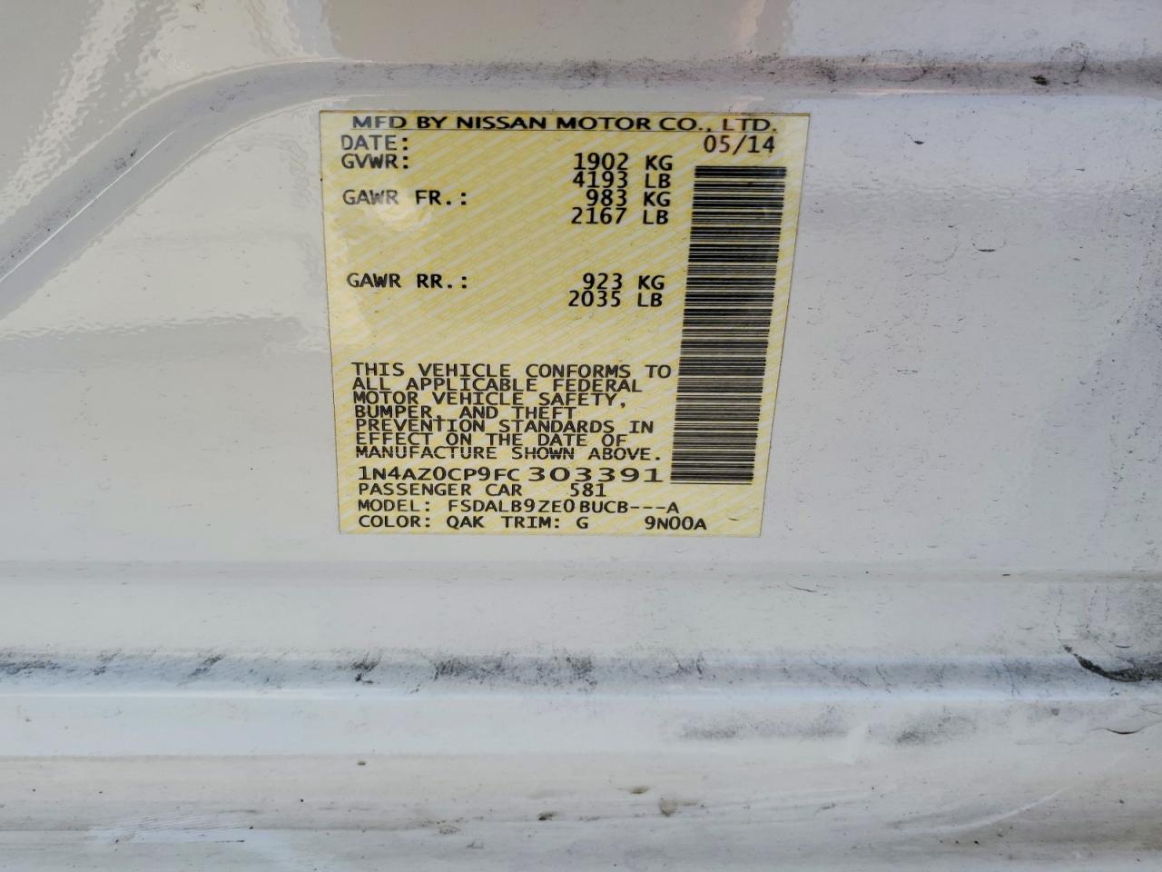 2015 Nissan Leaf S White vin: 1N4AZ0CP9FC303391