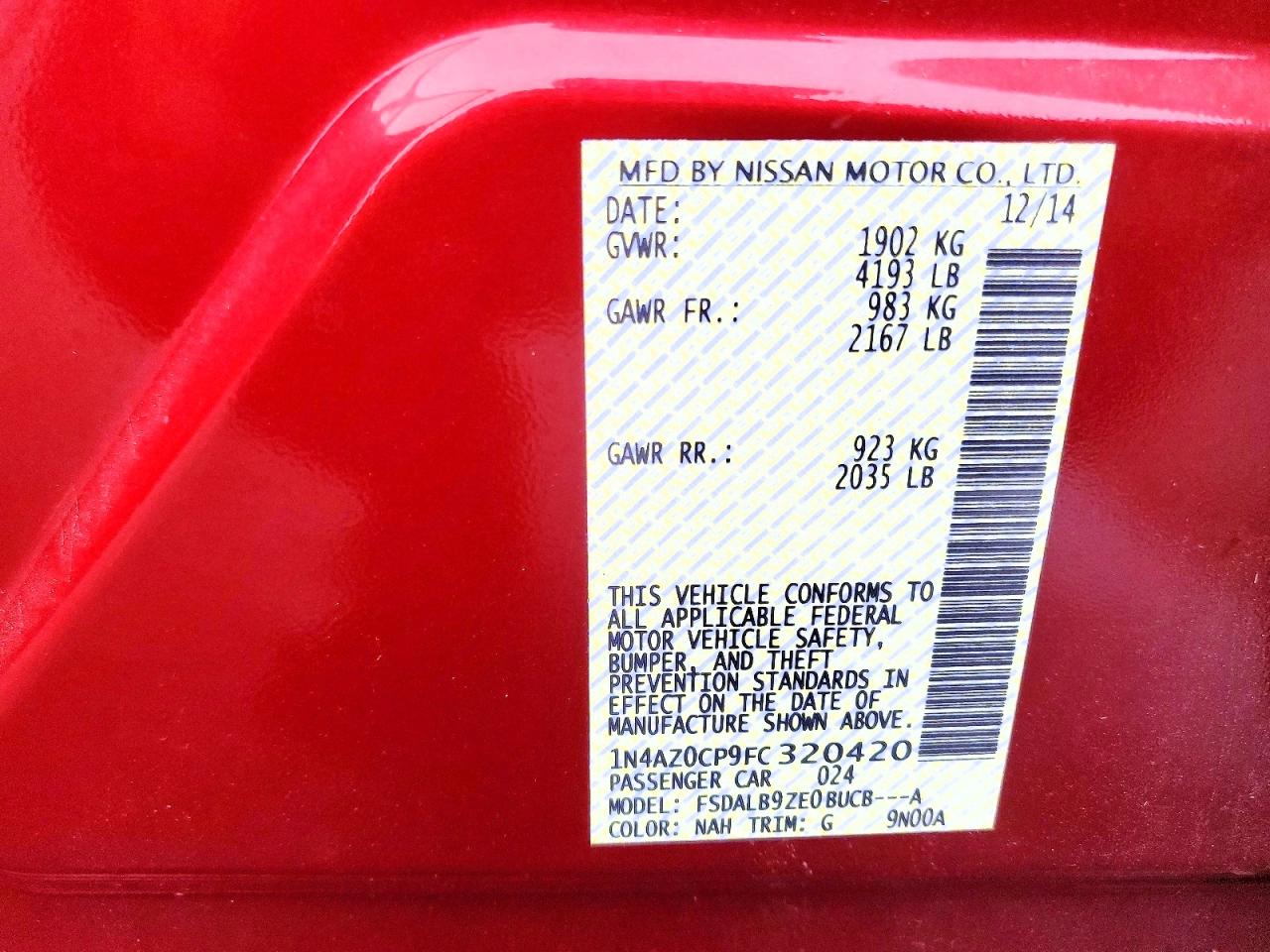 2015 Nissan Leaf S Red vin: 1N4AZ0CP9FC320420