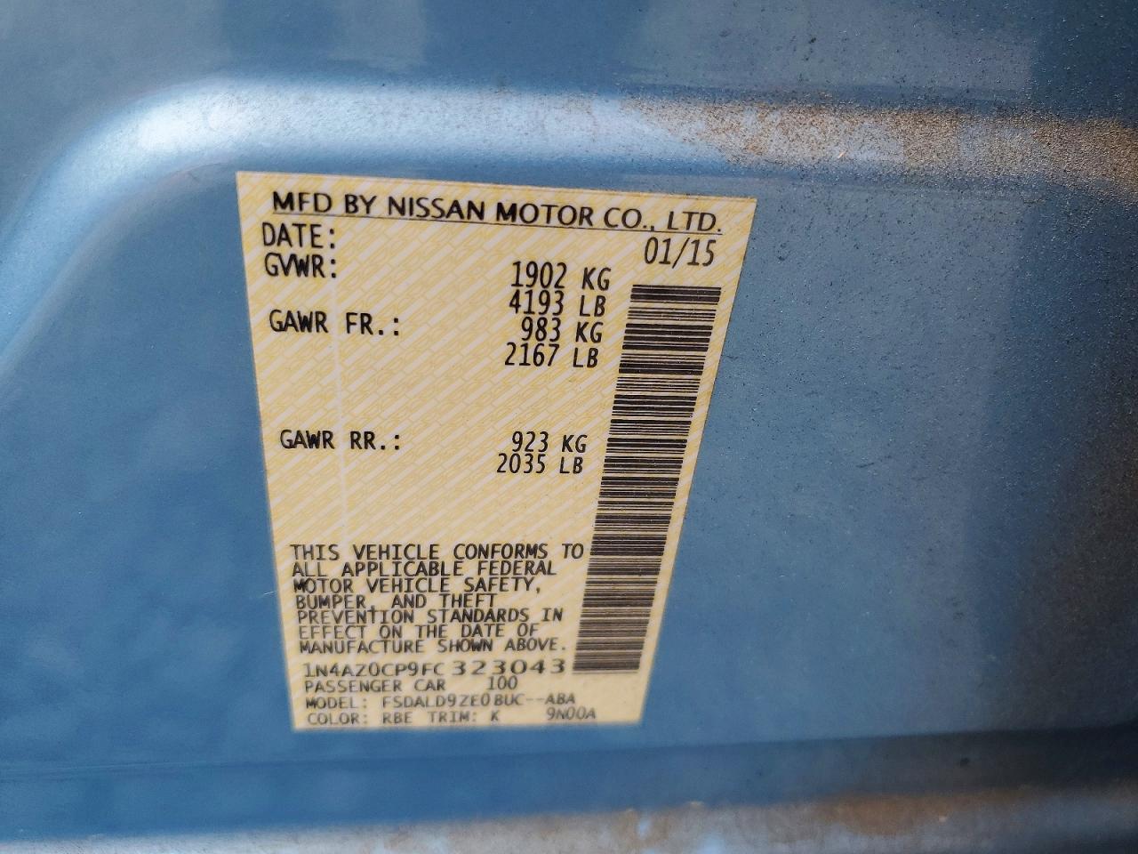 2015 Nissan Leaf Sv Синий vin: 1N4AZ0CP9FC323043