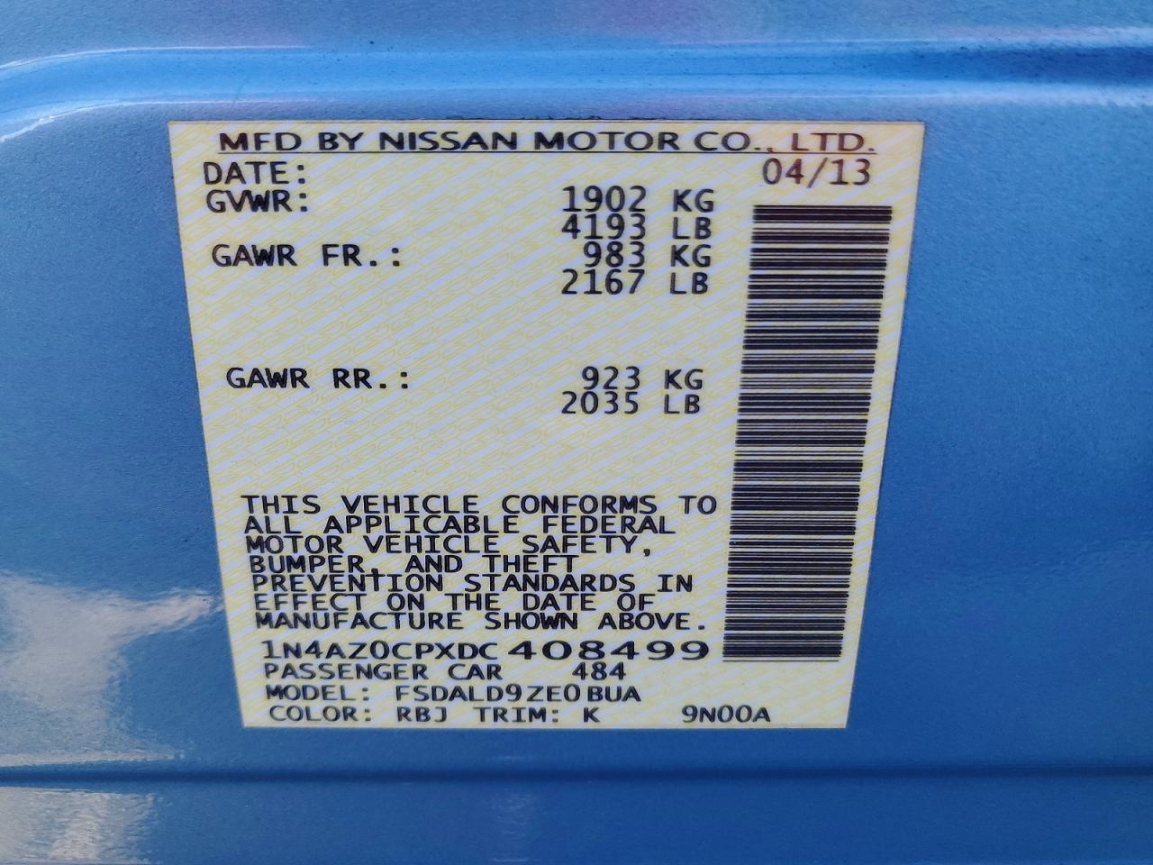 2013 Nissan Leaf S Blue vin: 1N4AZ0CPXDC408499