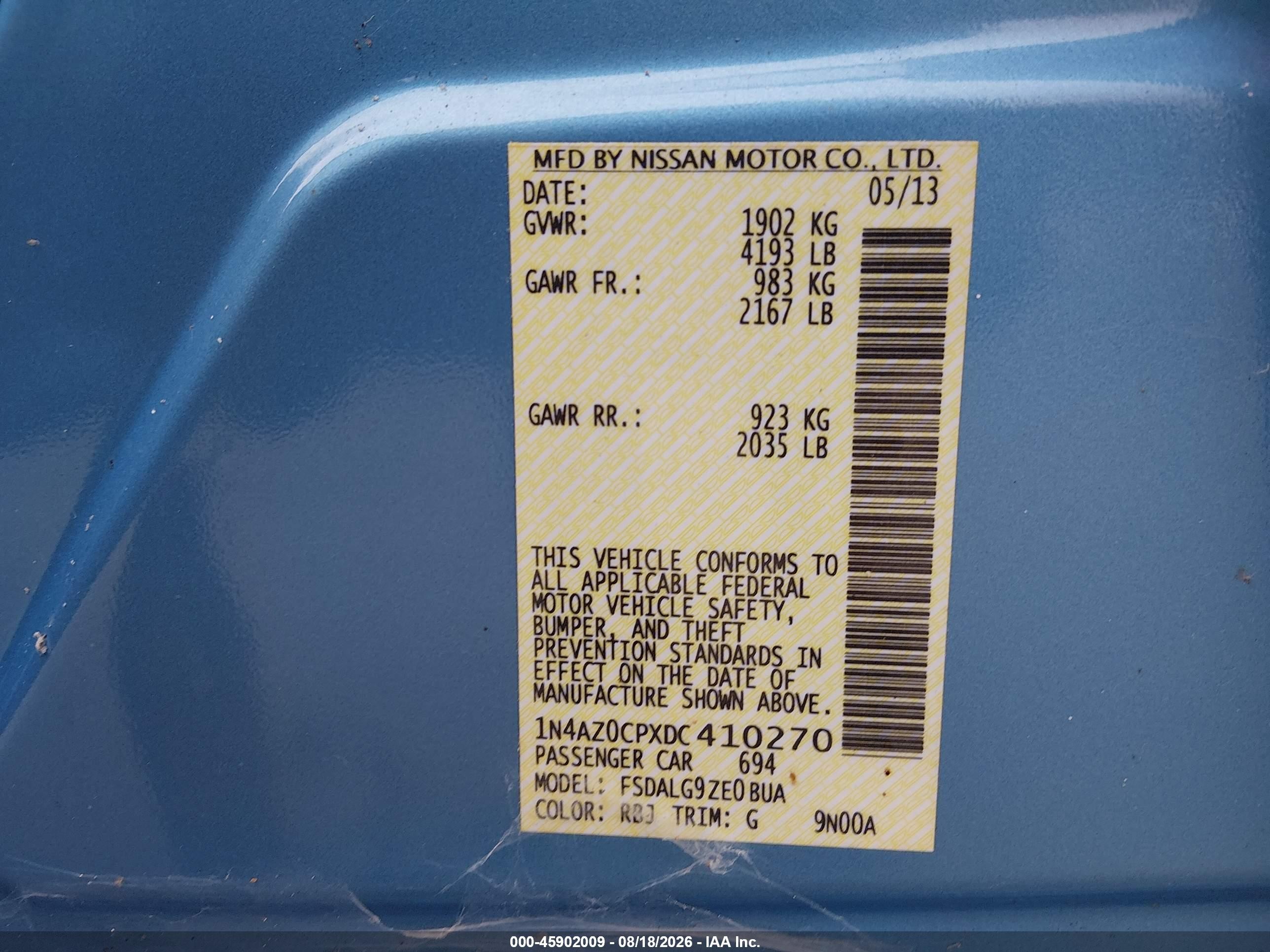 2013 Nissan Leaf Sl Blue vin: 1N4AZ0CPXDC410270