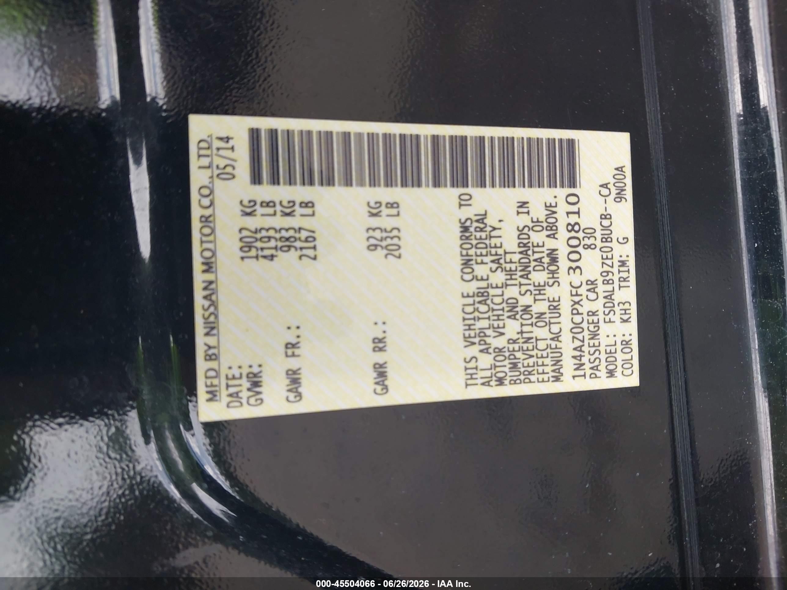 2015 Nissan Leaf S Black vin: 1N4AZ0CPXFC300810