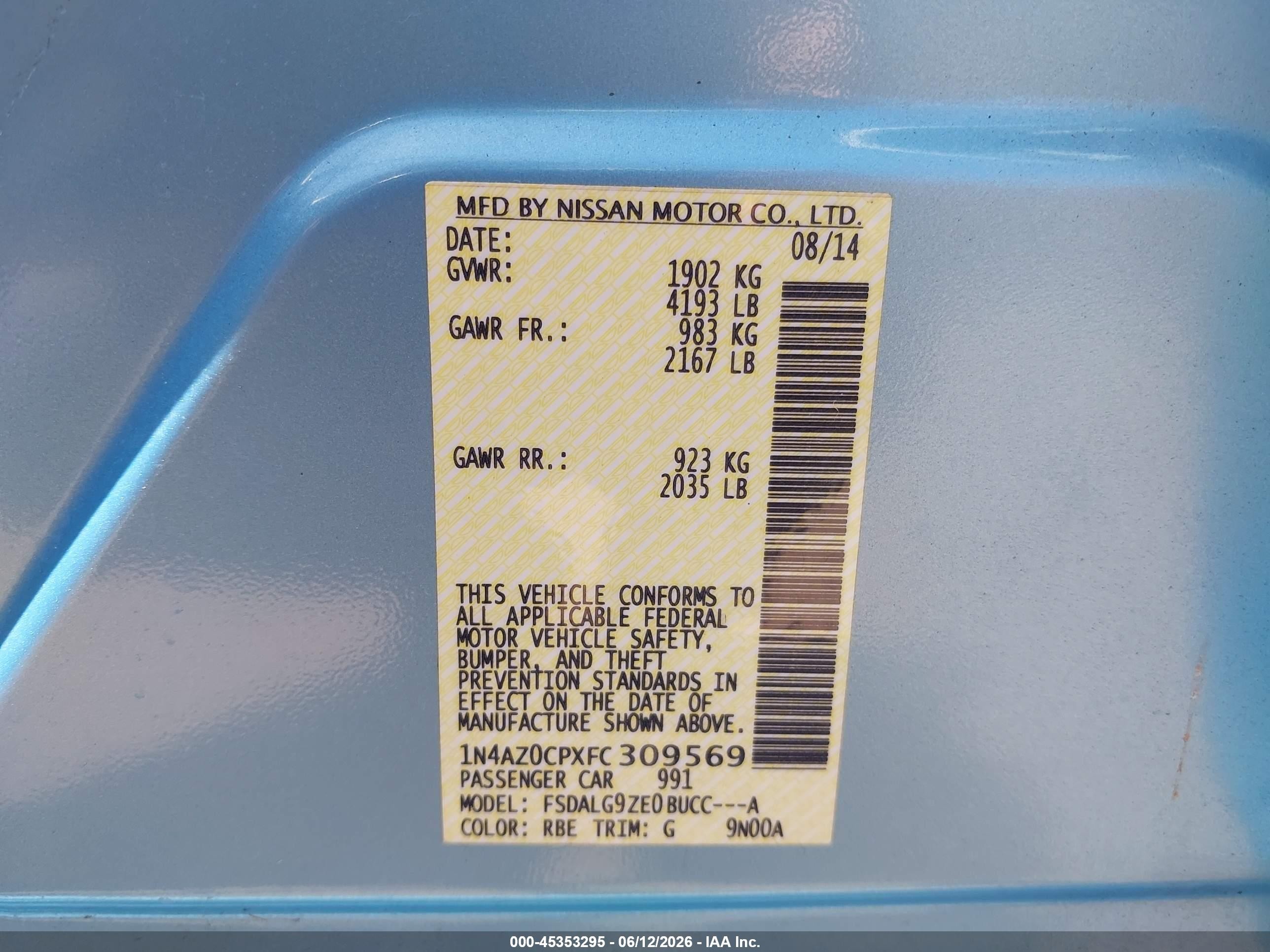 2015 Nissan Leaf Sl Синий vin: 1N4AZ0CPXFC309569