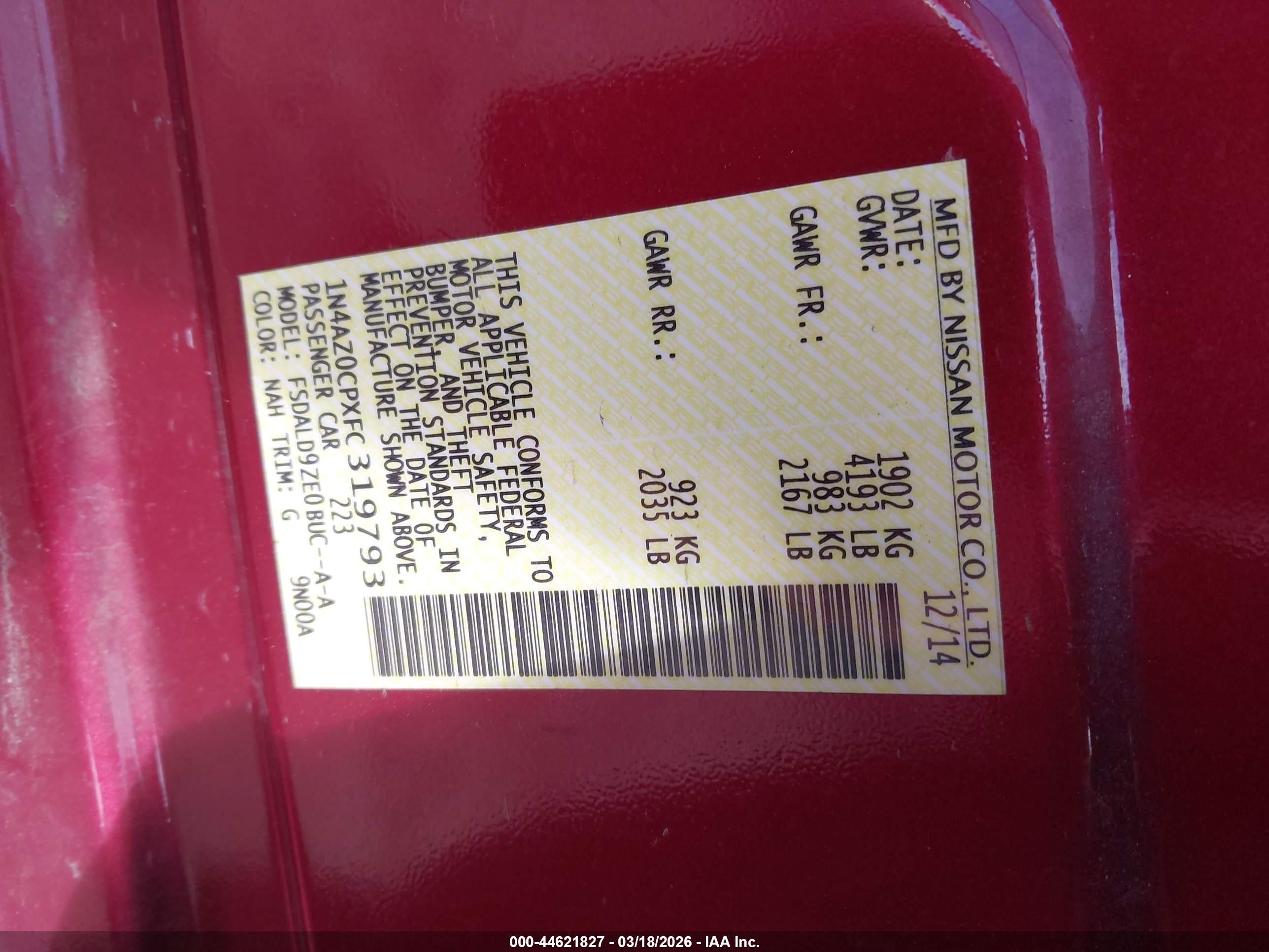 2015 Nissan Leaf Sv Red vin: 1N4AZ0CPXFC319793