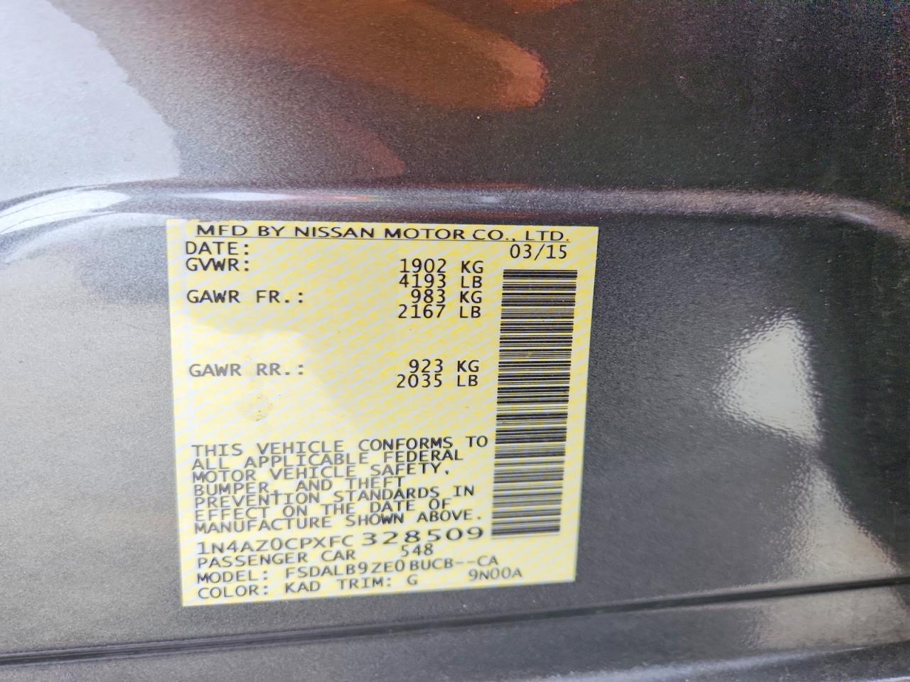 2015 Nissan Leaf S Gray vin: 1N4AZ0CPXFC328509