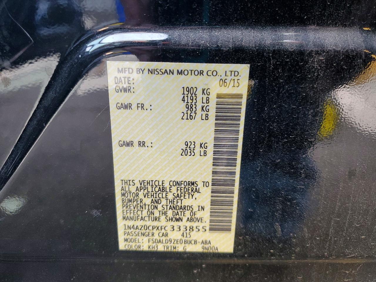 2015 Nissan Leaf Sv Black vin: 1N4AZ0CPXFC333855