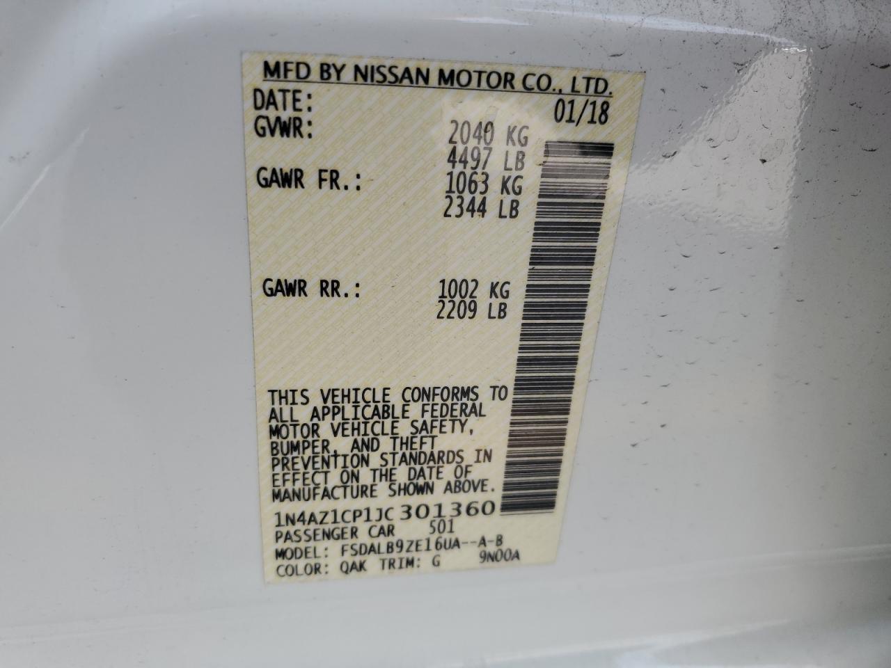 2018 Nissan Leaf S White vin: 1N4AZ1CP1JC301360