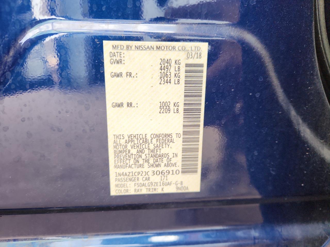 2018 Nissan Leaf S Синий vin: 1N4AZ1CP2JC306910