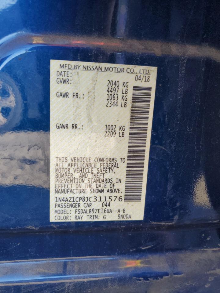 2018 Nissan Leaf S Синий vin: 1N4AZ1CP8JC311576