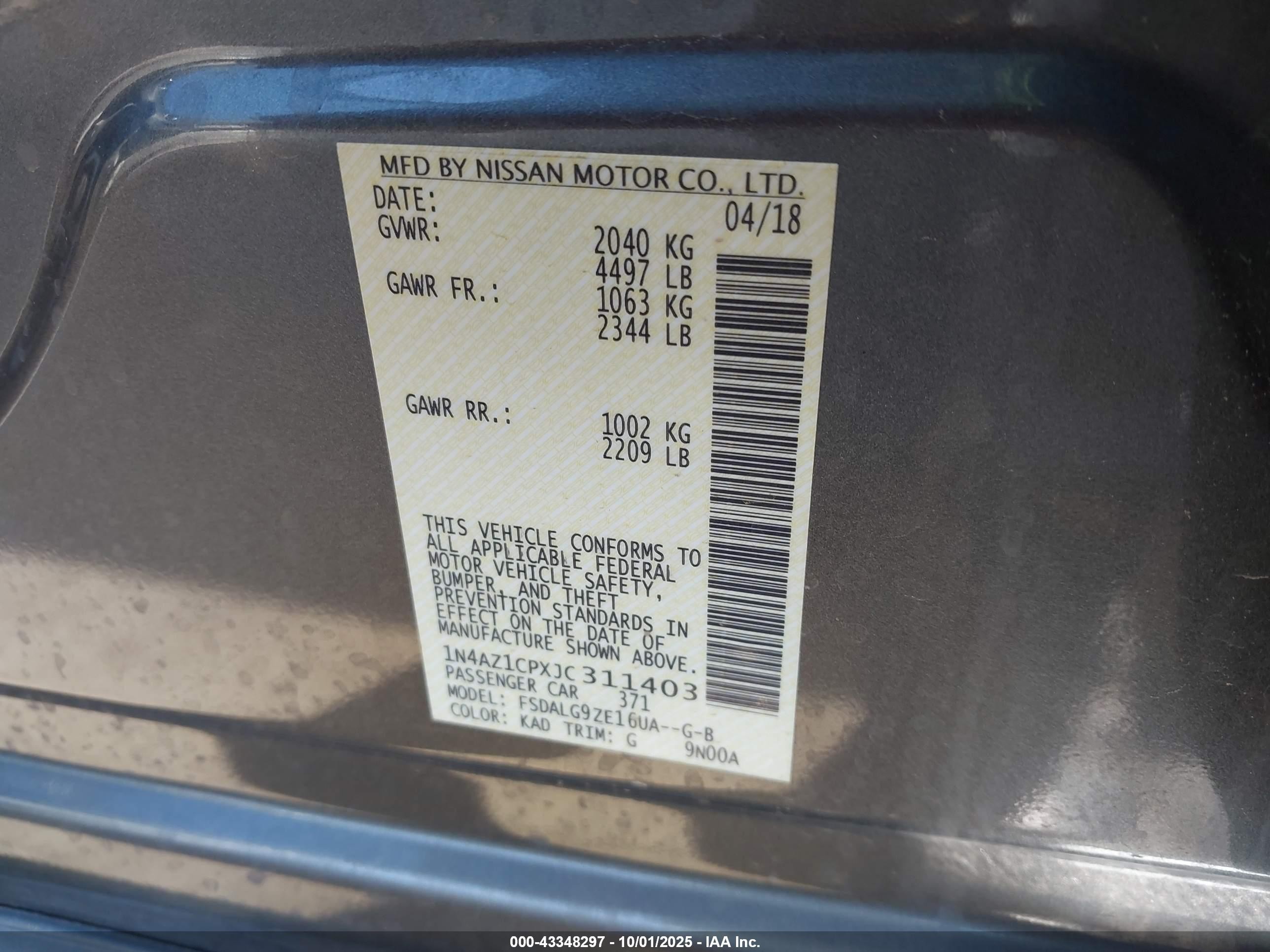 2018 Nissan Leaf Sl Серый vin: 1N4AZ1CPXJC311403