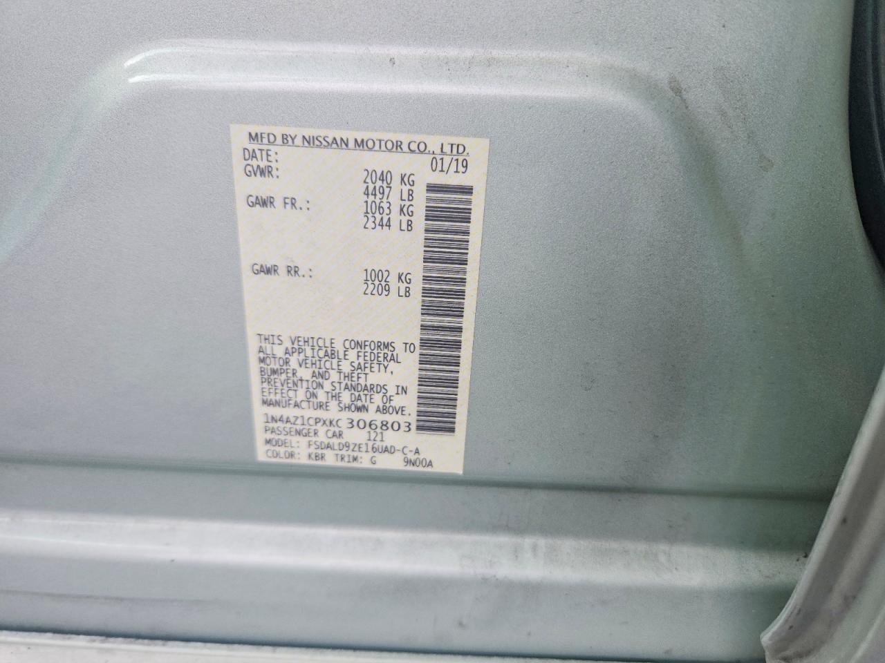 2019 Nissan Leaf Sv Green vin: 1N4AZ1CPXKC306803