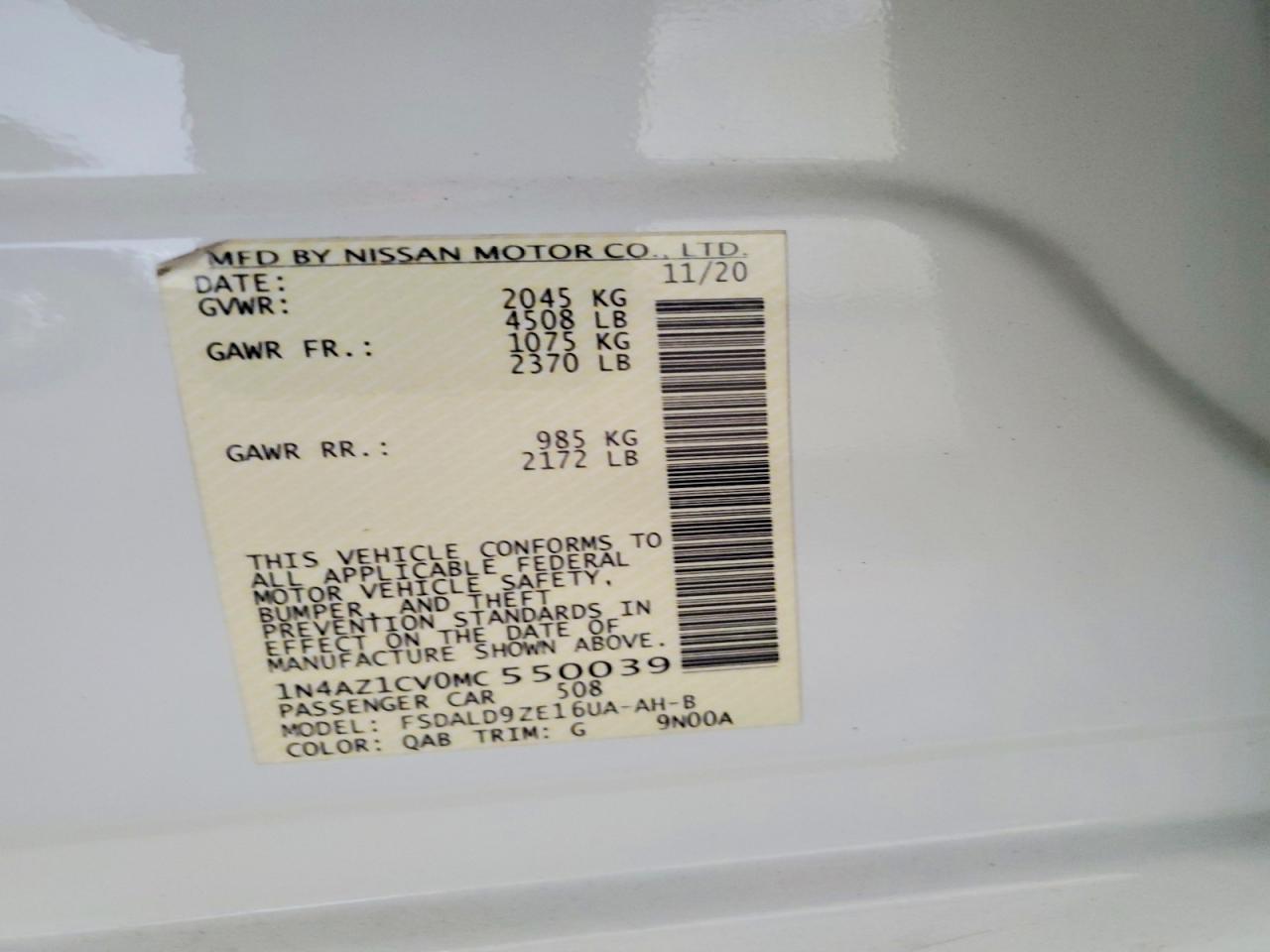2021 Nissan Leaf Sv White vin: 1N4AZ1CV0MC550039