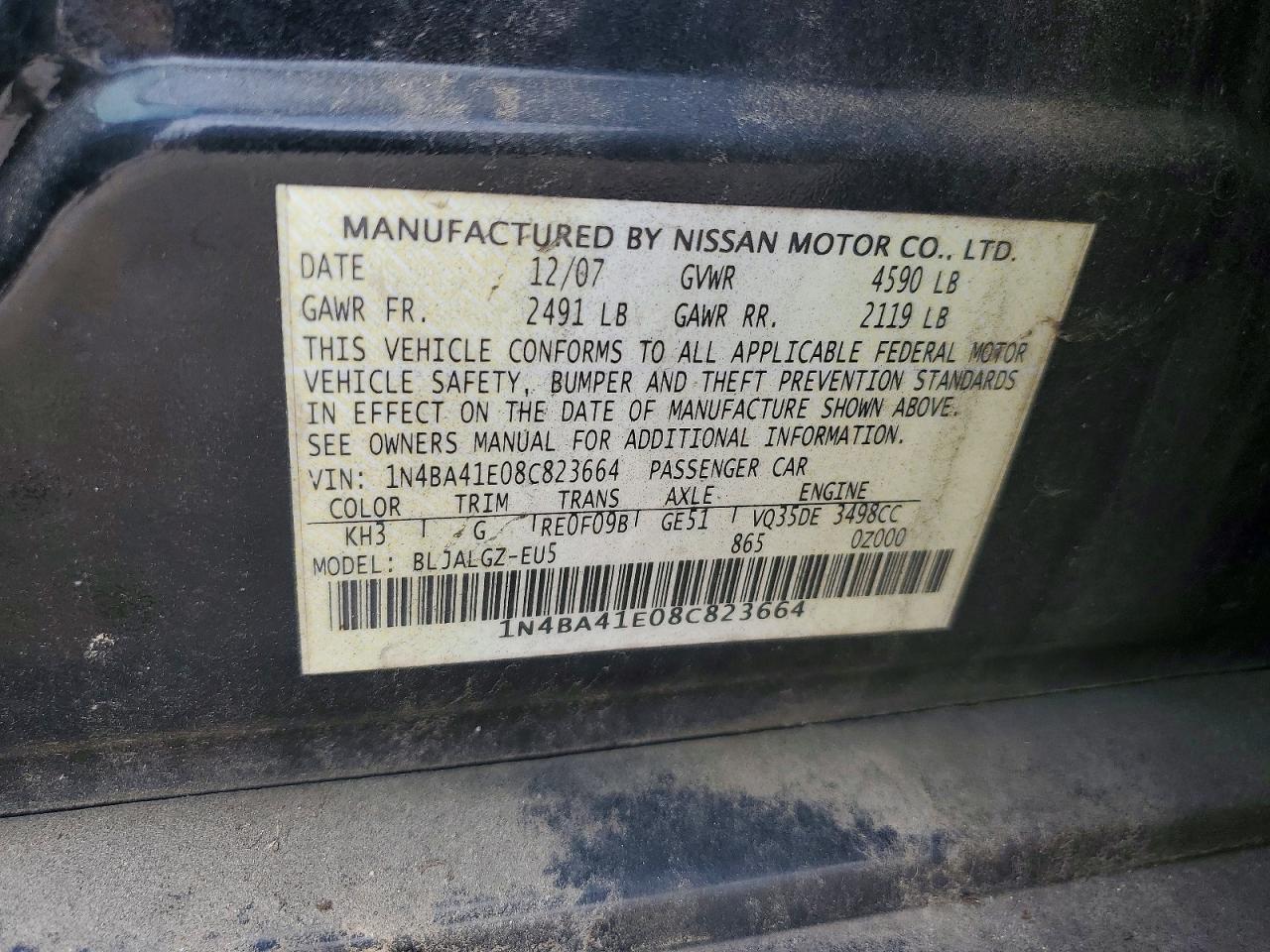 2008 Nissan Maxima 3.5 Se Black vin: 1N4BA41E08C823664