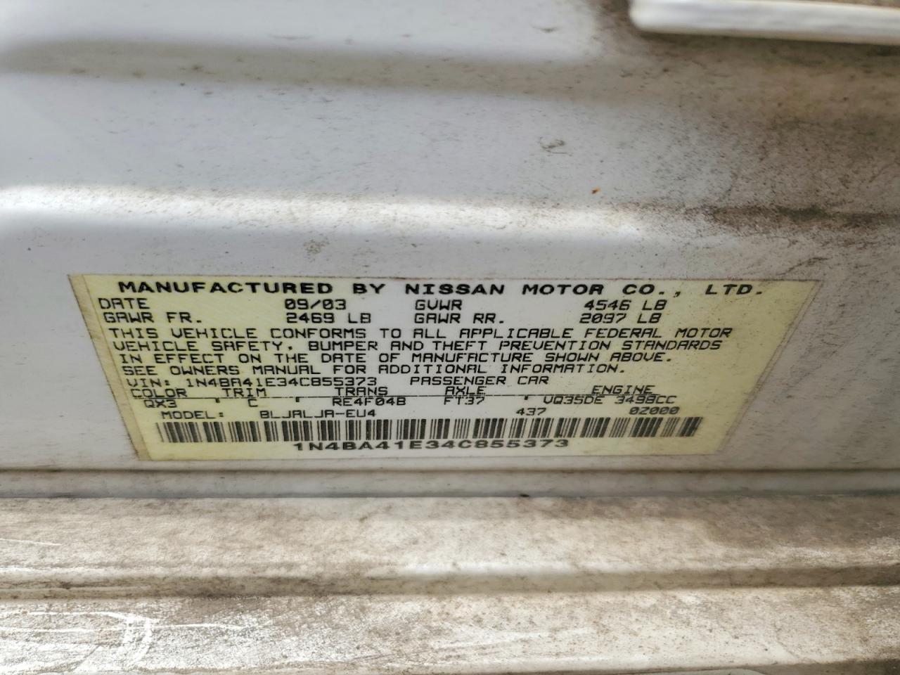 2004 Nissan Maxima 3.5 Se White vin: 1N4BA41E34C855373