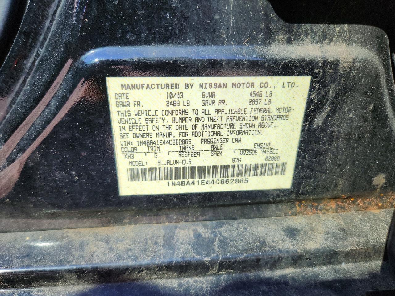 2004 Nissan Maxima 3.5 Se Черный vin: 1N4BA41E44C862865