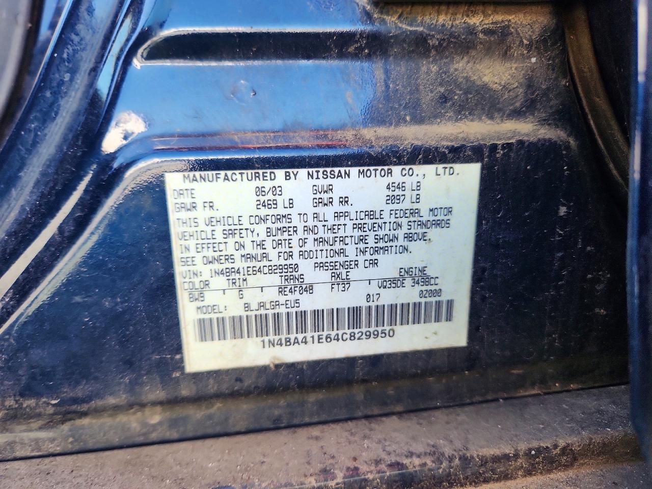2004 Nissan Maxima 3.5 Se Синий vin: 1N4BA41E64C829950