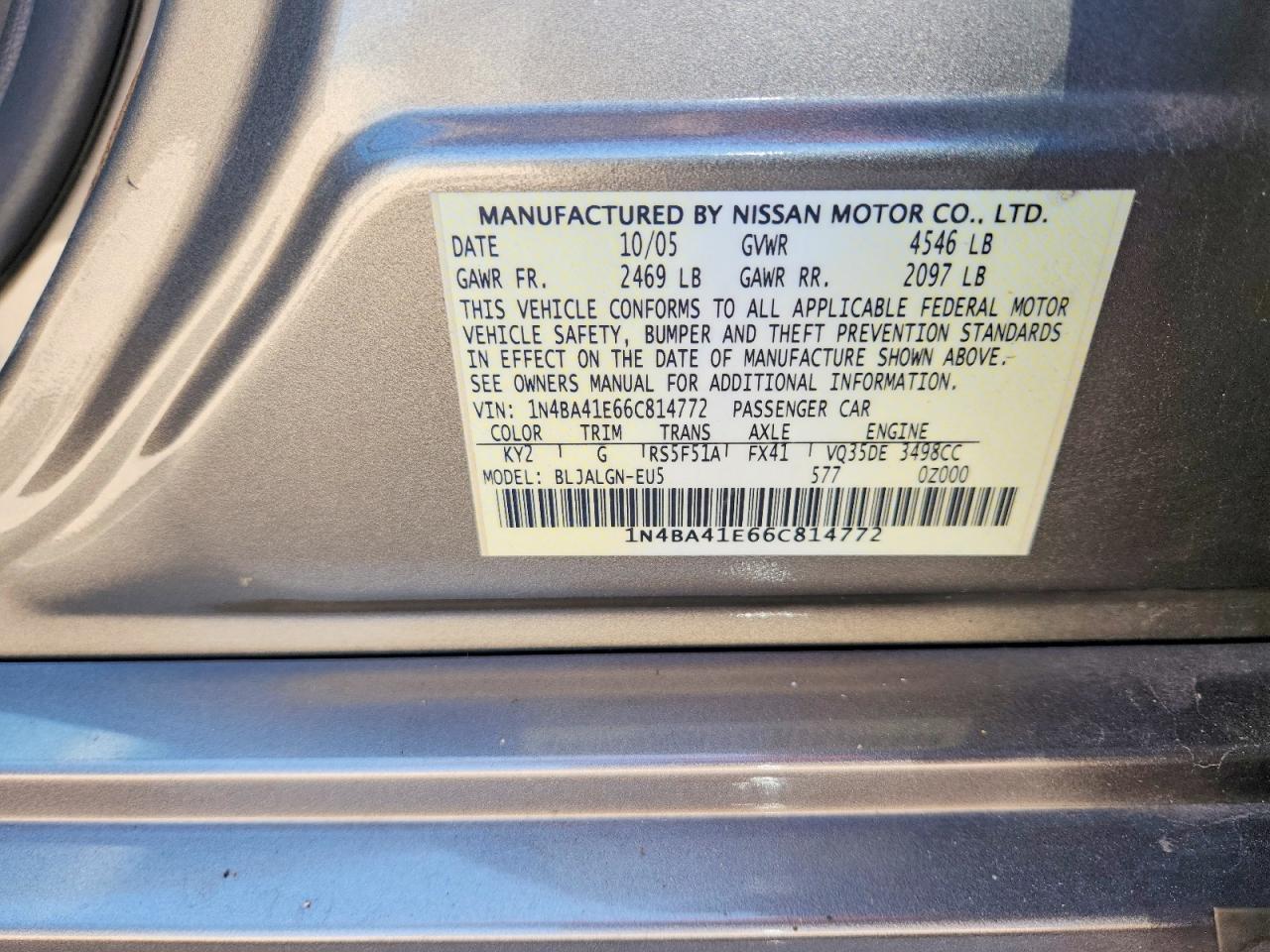 2006 Nissan Maxima 3.5 Se Tan vin: 1N4BA41E66C814772