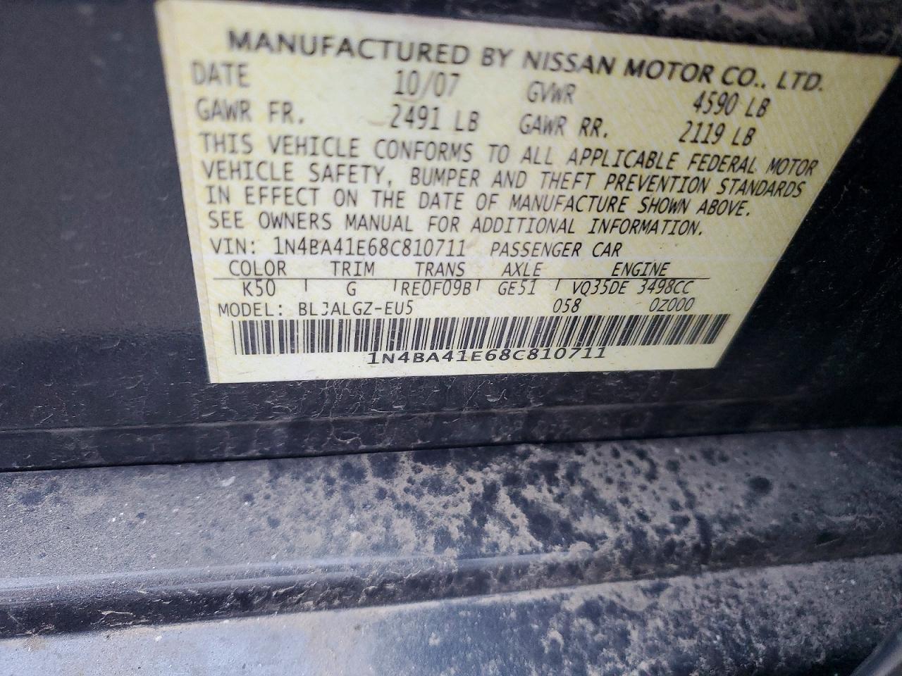 2008 Nissan Maxima Gray vin: 1N4BA41E68C810711