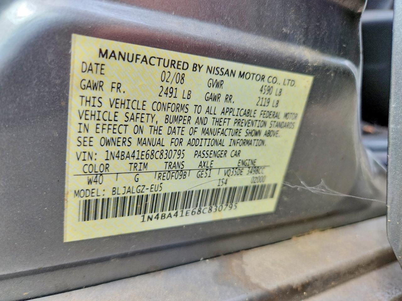 2008 Nissan Maxima 3.5 Se Silver vin: 1N4BA41E68C830795