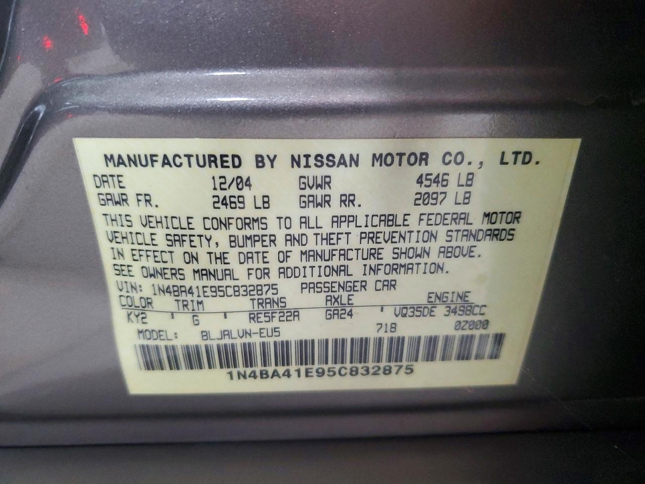 2005 Nissan Maxima 3.5 Se Tan vin: 1N4BA41E95C832875