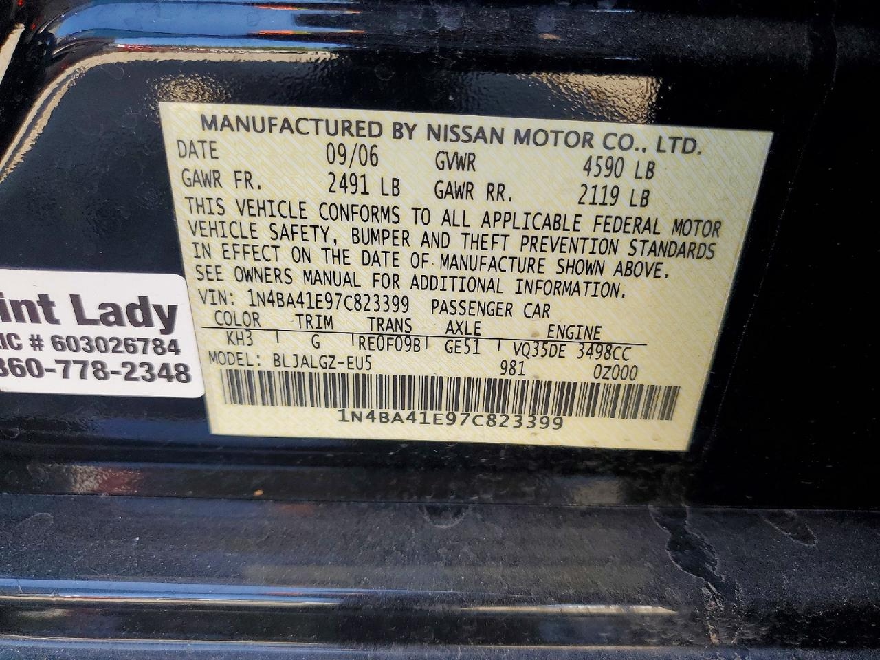 2007 Nissan Maxima 3.5 Se Black vin: 1N4BA41E97C823399