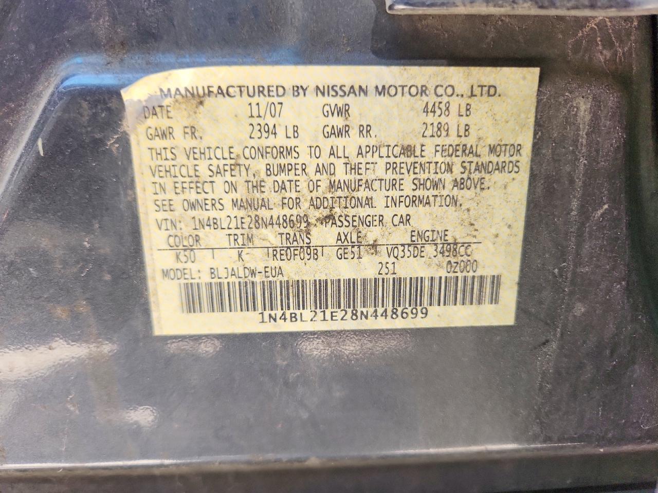 2008 Nissan Altima 3.5 Se Charcoal vin: 1N4BL21E28N448699