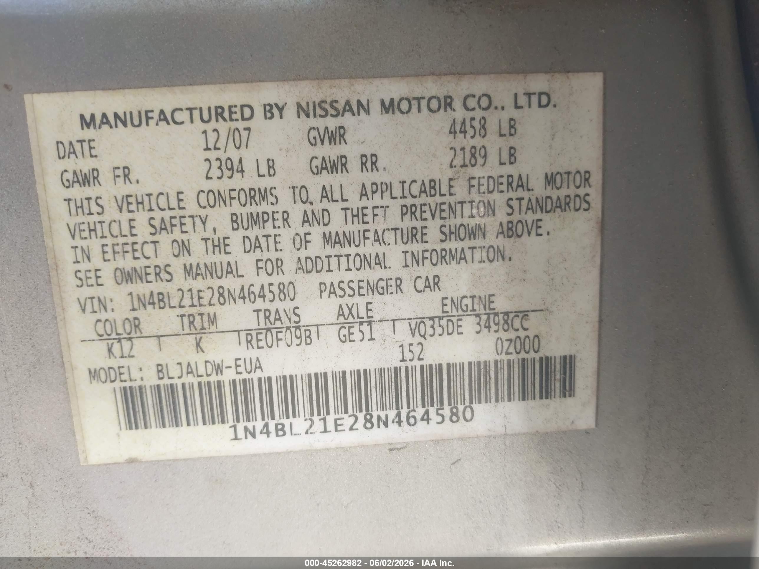 2008 Nissan Altima 3.5 Se Silver vin: 1N4BL21E28N464580