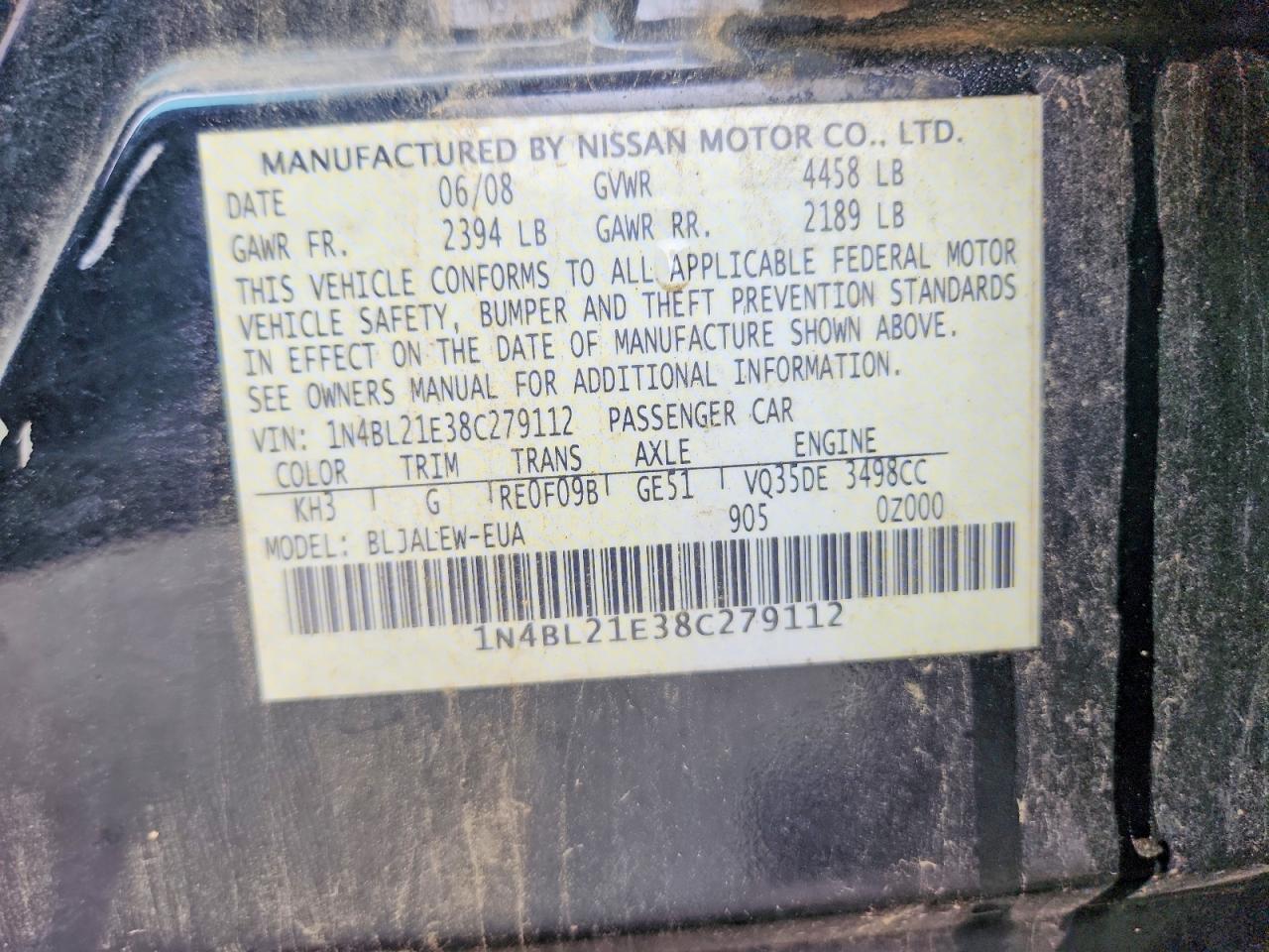 2008 Nissan Altima 3.5 Se Черный vin: 1N4BL21E38C279112