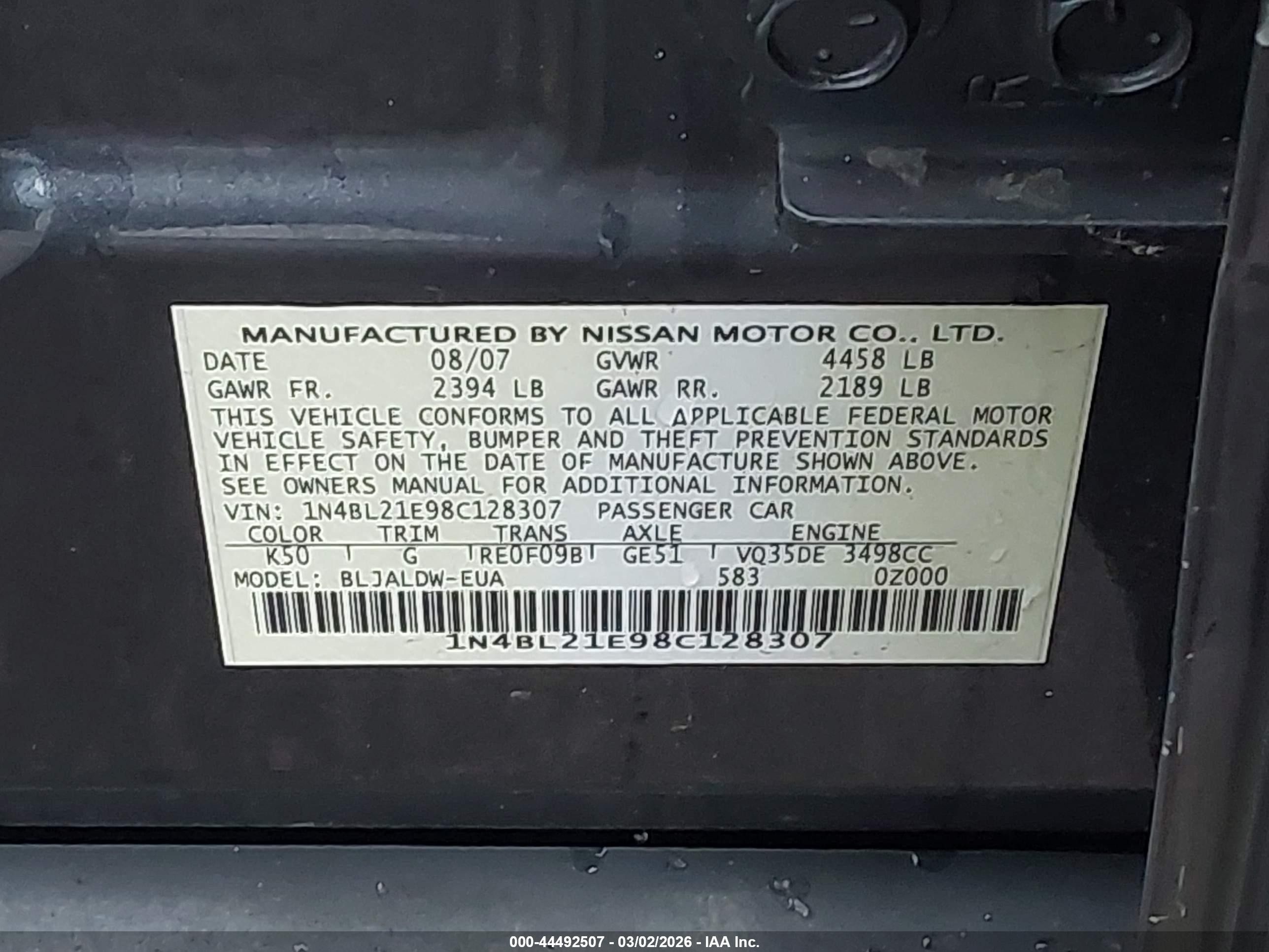 2008 Nissan Altima 3.5 Se Gray vin: 1N4BL21E98C128307