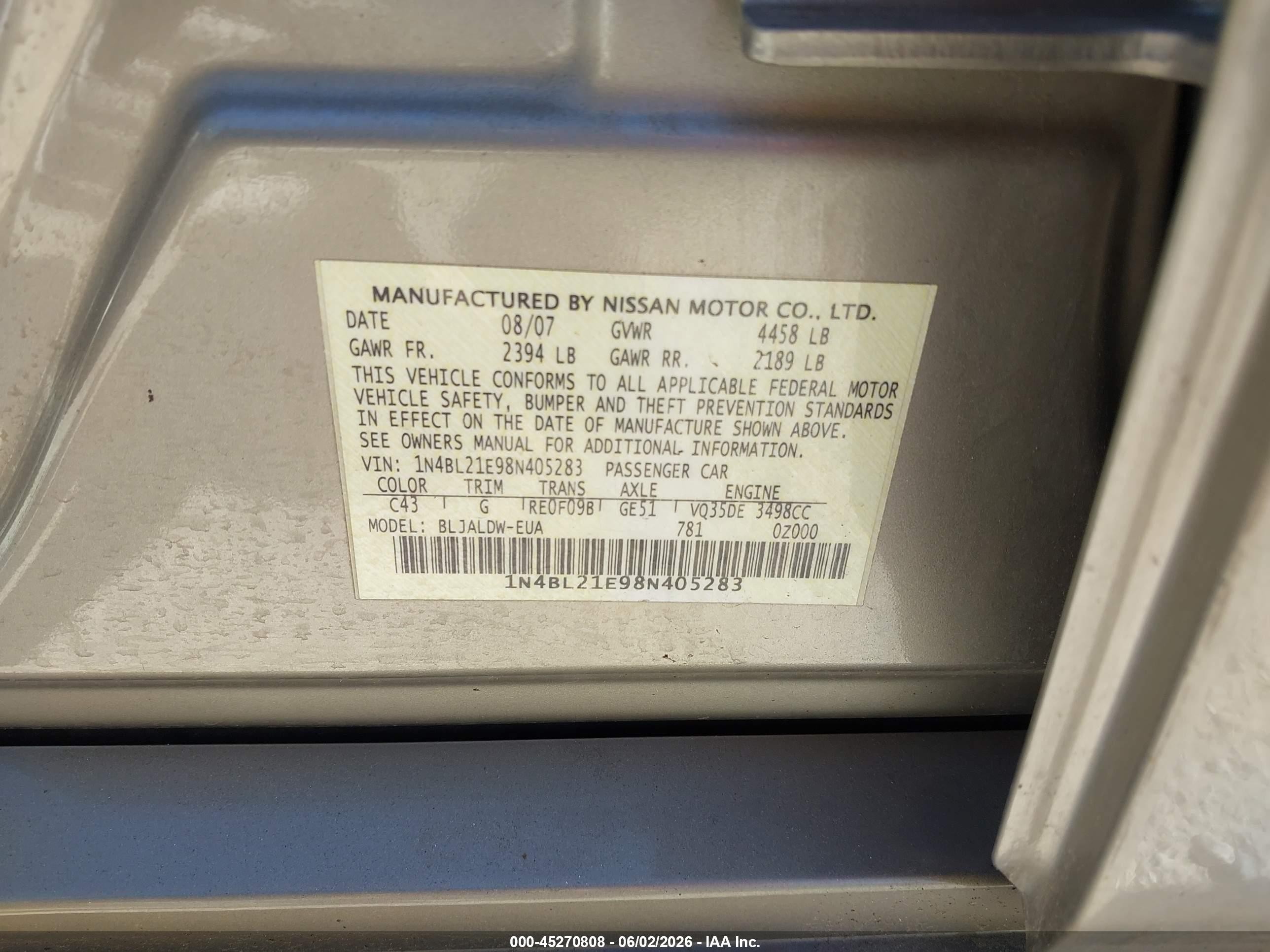 2008 Nissan Altima 3.5 Se Brown vin: 1N4BL21E98N405283
