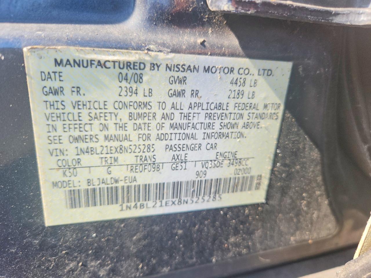 2008 Nissan Altima 3.5 Se Black vin: 1N4BL21EX8N525285