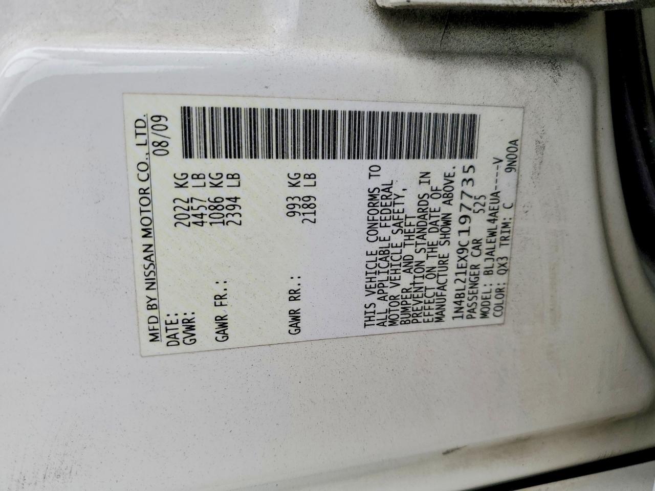 2009 Nissan Altima 3.5 Se Белый vin: 1N4BL21EX9C197735