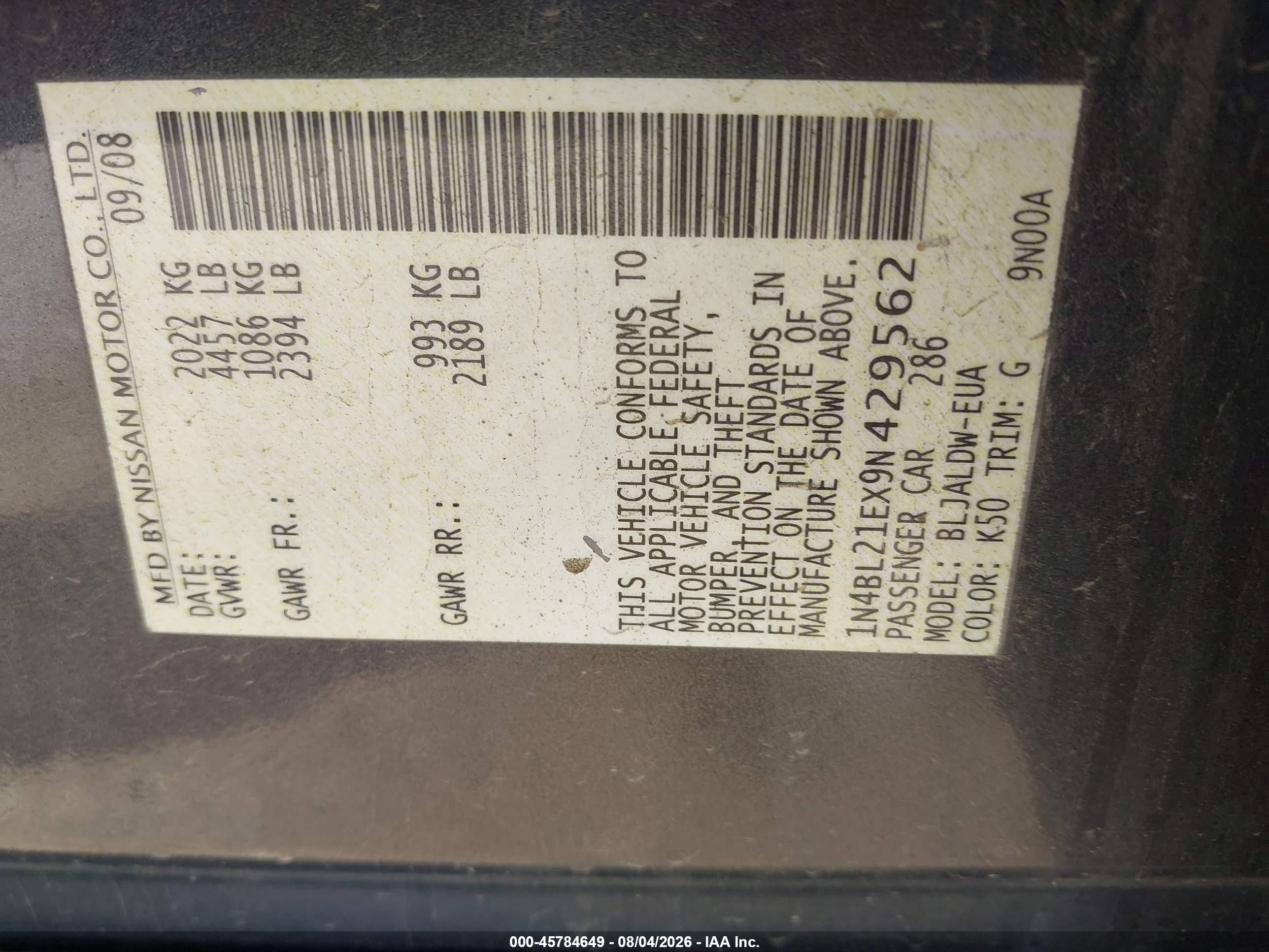 2009 Nissan Altima 3.5 Se Gray vin: 1N4BL21EX9N429562