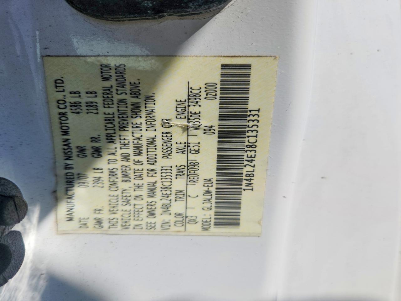 2008 Nissan Altima 3.5 Se Белый vin: 1N4BL24E38C135331
