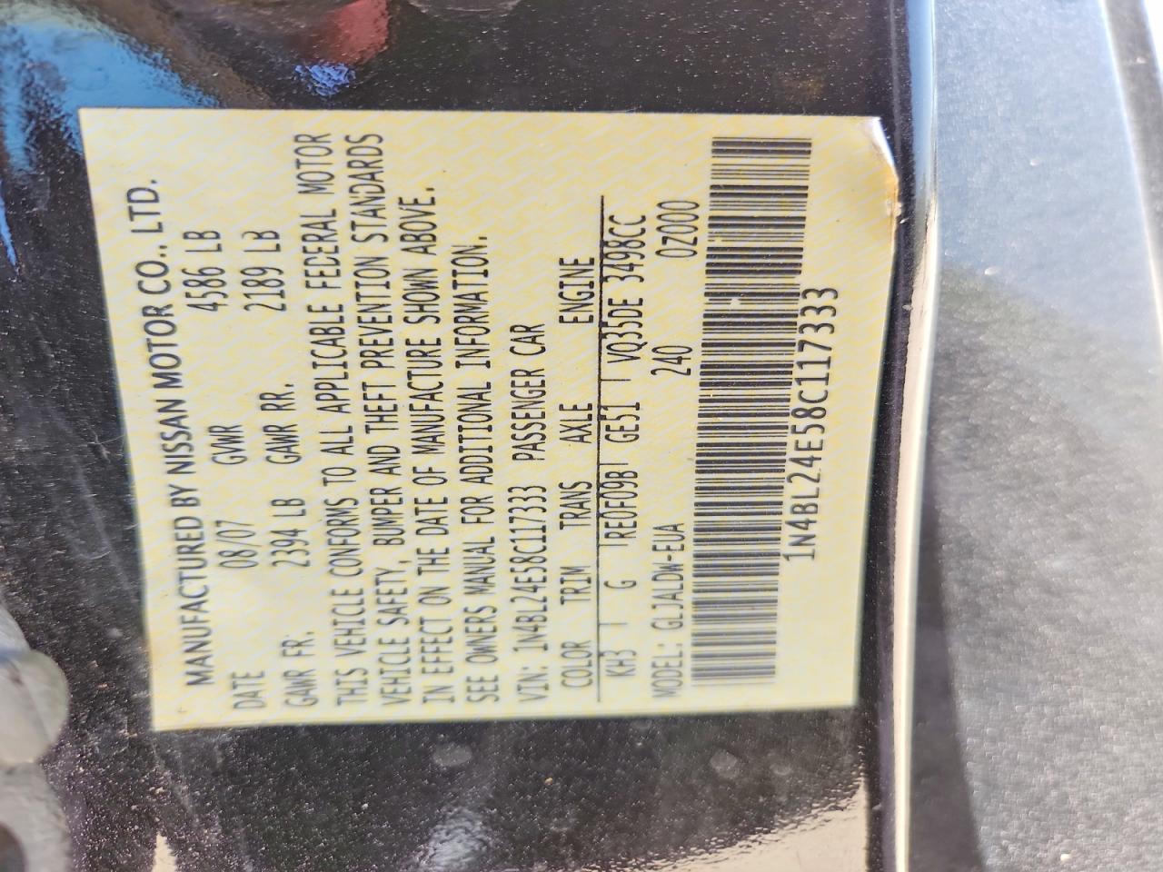 2008 Nissan Altima 3.5se Black vin: 1N4BL24E58C117333