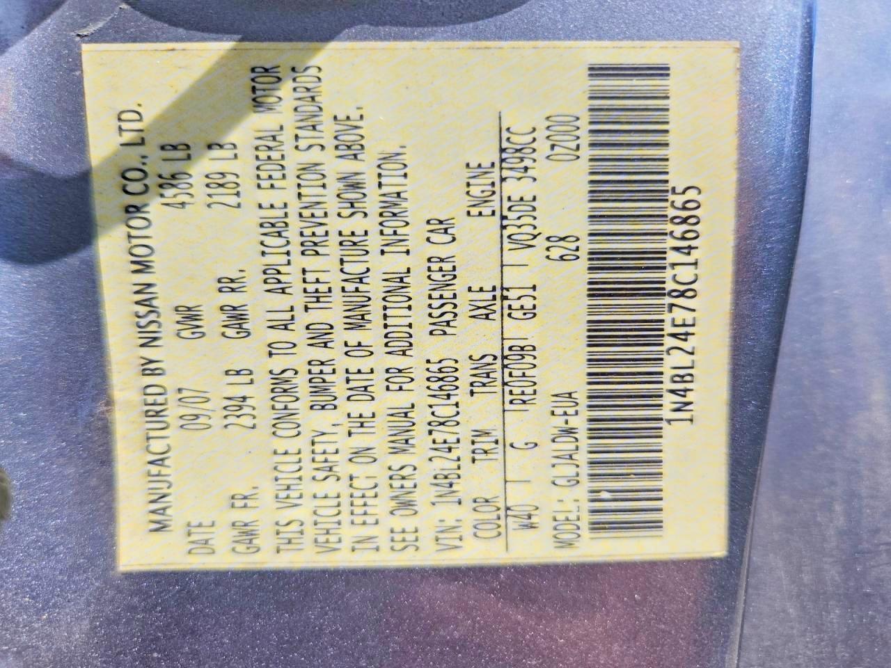 2008 Nissan Altima 3.5se Gray vin: 1N4BL24E78C146865
