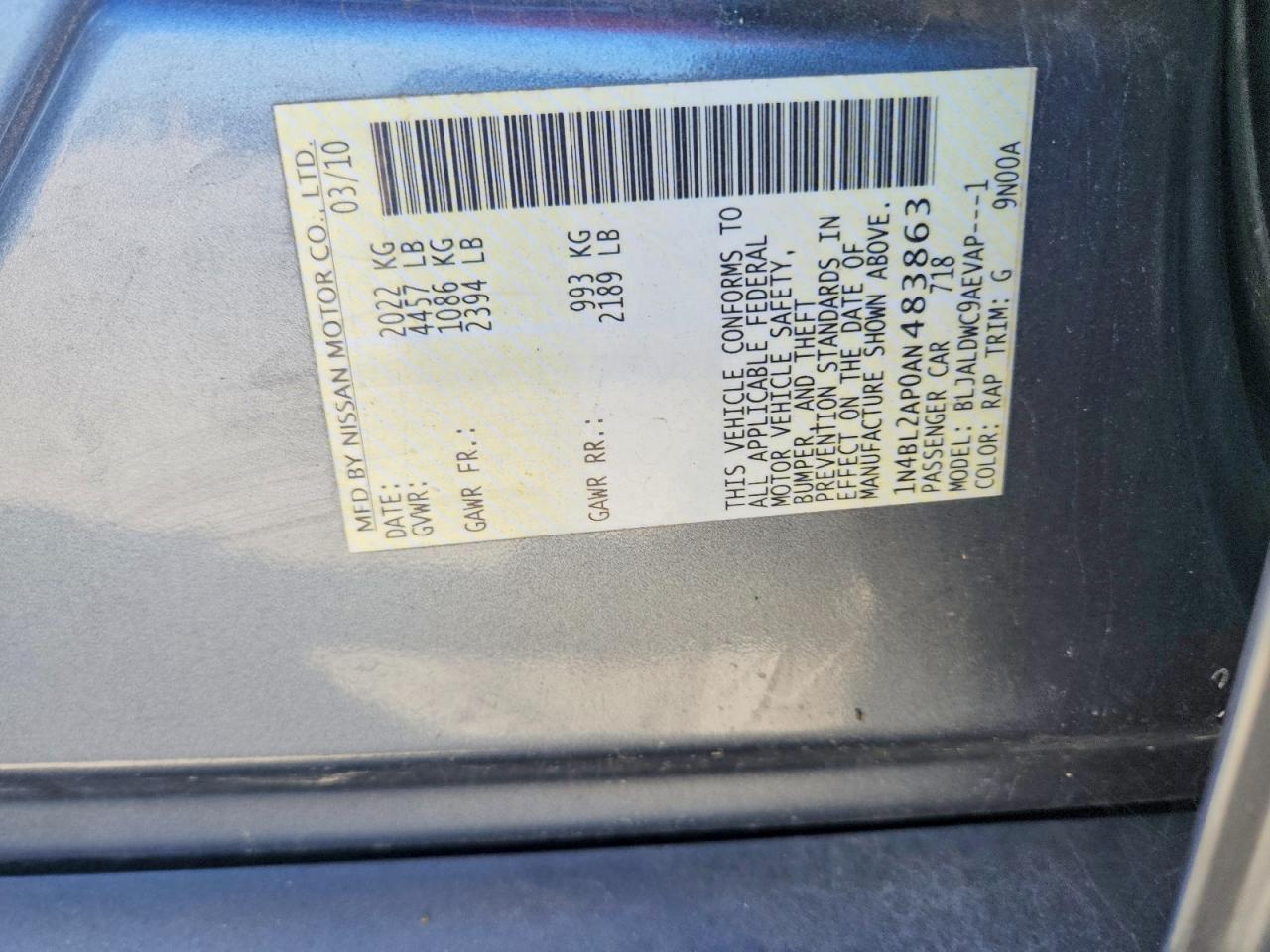 2010 Nissan Altima Sr Серебряный vin: 1N4BL2AP0AN483863