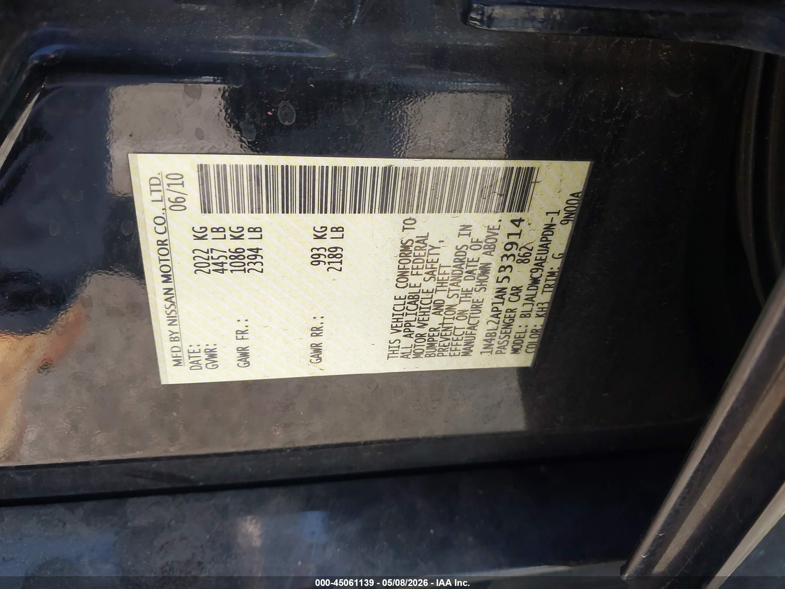 2010 Nissan Altima 3.5 Sr Black vin: 1N4BL2AP1AN533914
